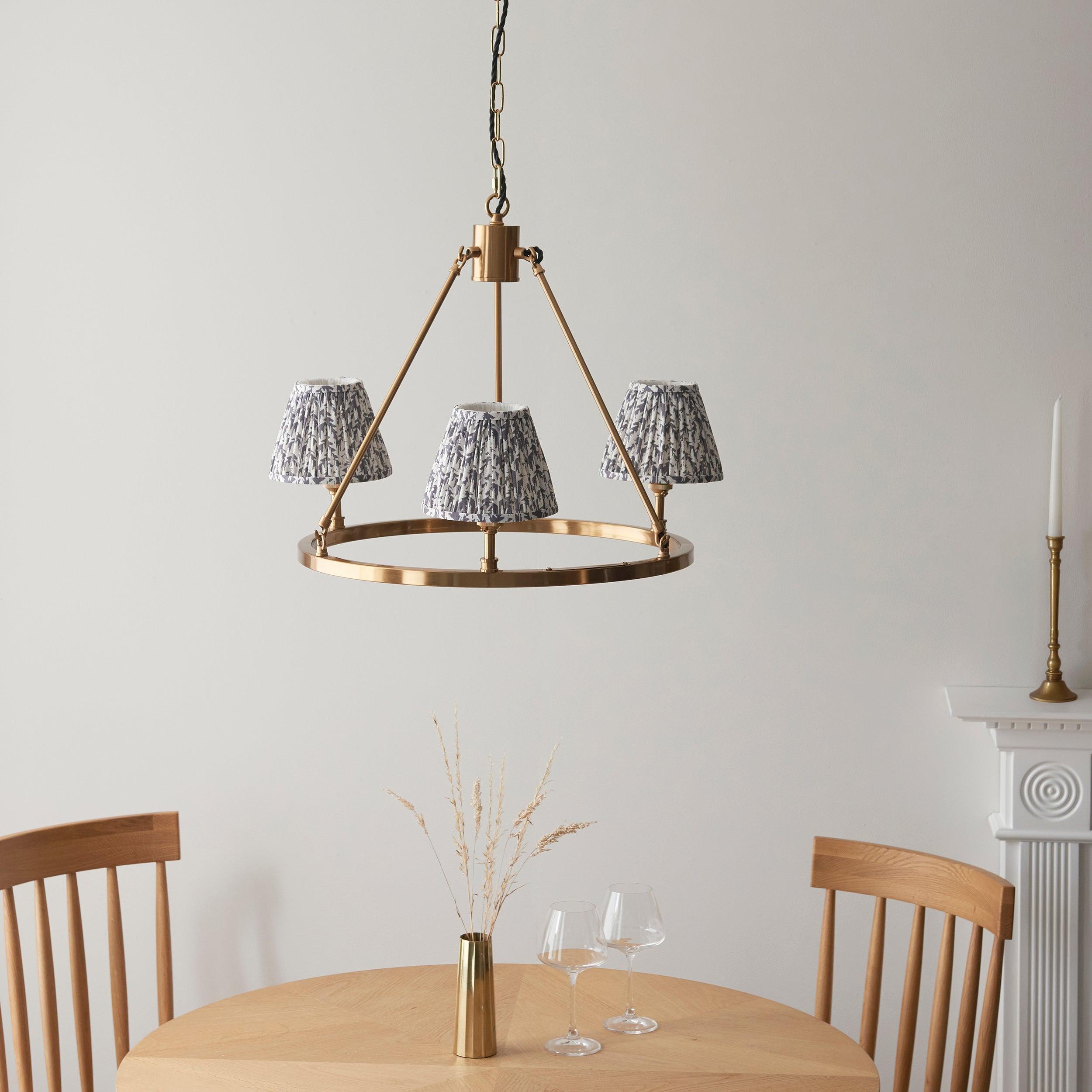Chester Brass Ceiling Pendant Light With Grey Leaf 16cm Shades
