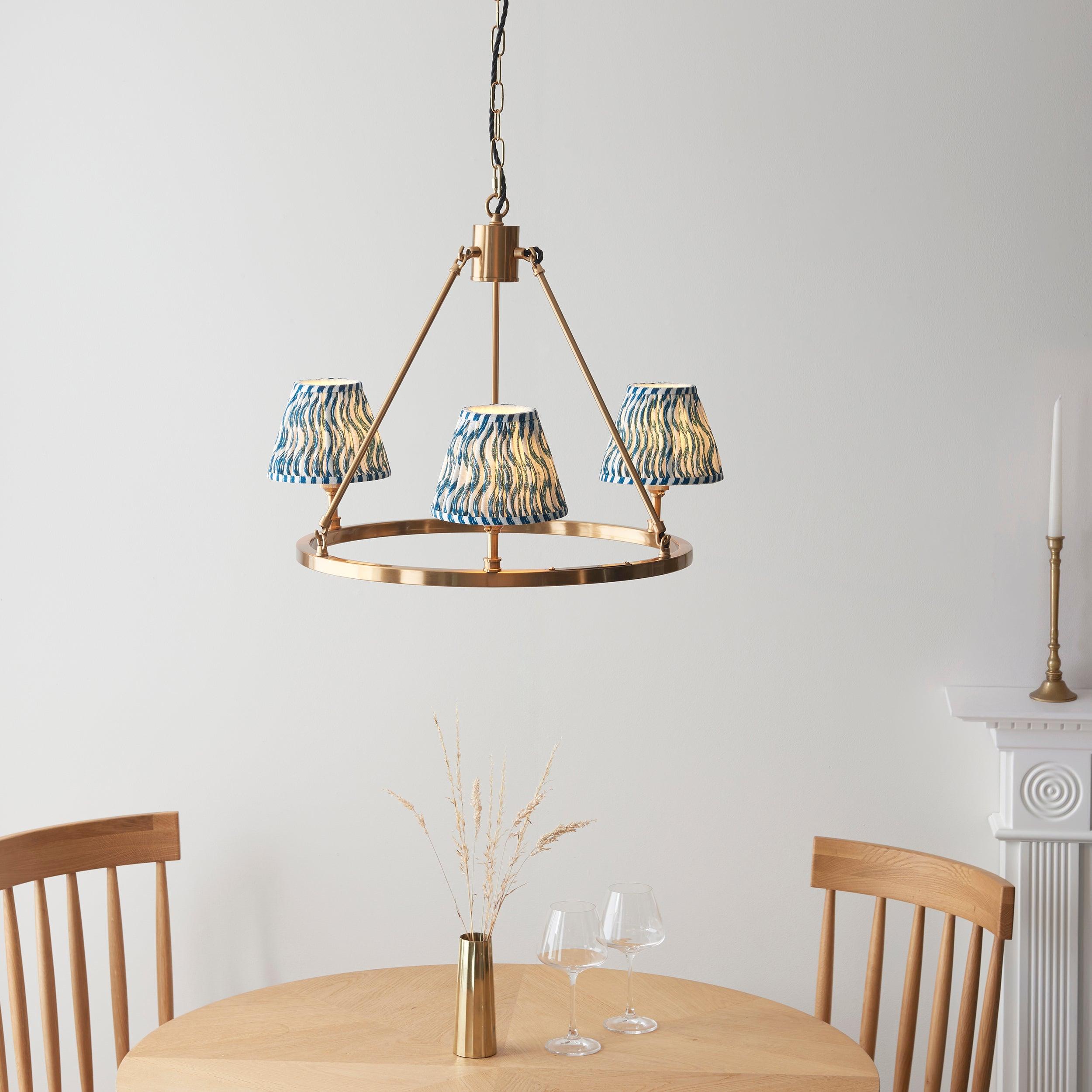 Chester Brass Ceiling Pendant Light With Blue Ripple 16cm Shades