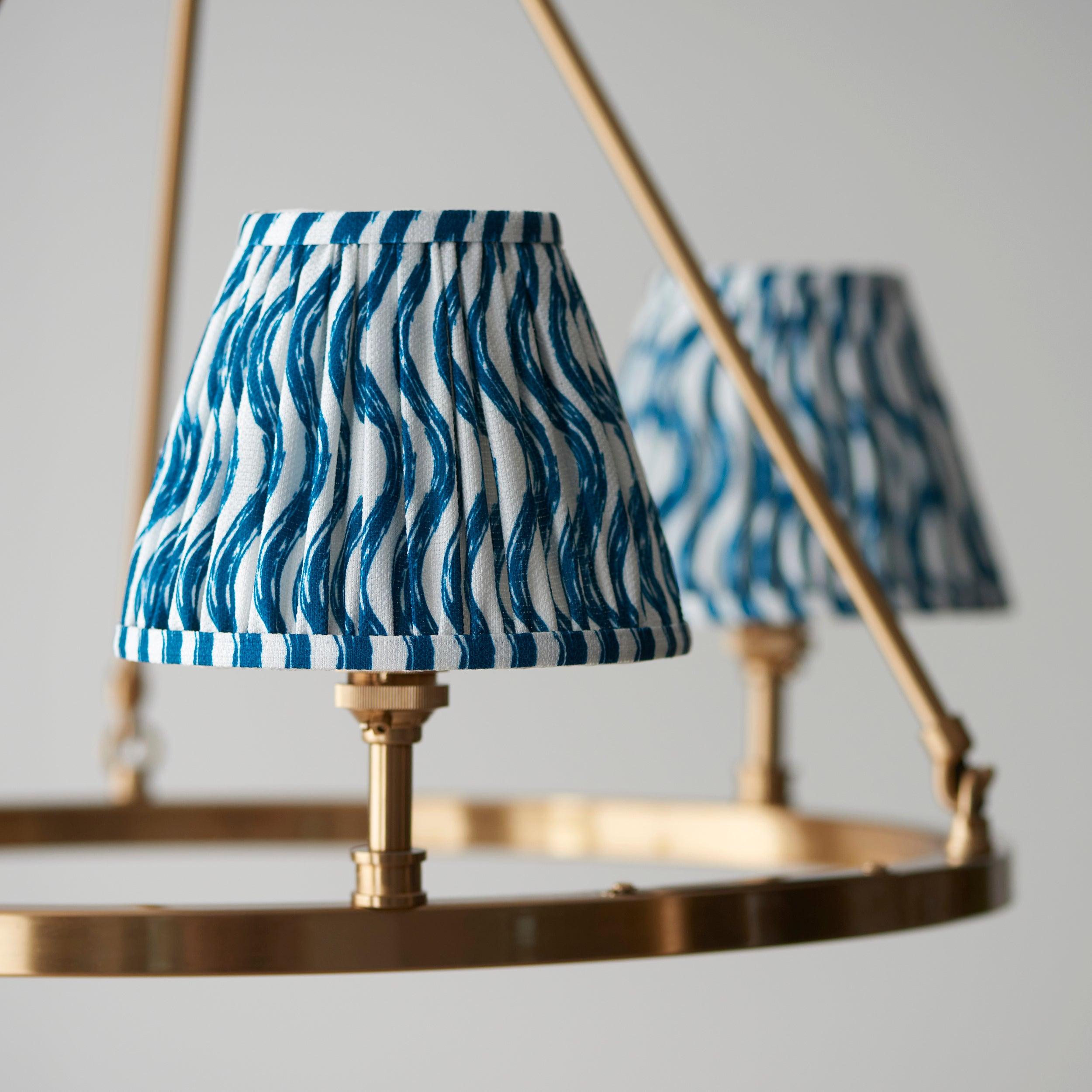 Chester Brass Ceiling Pendant Light With Blue Ripple 16cm Shades
