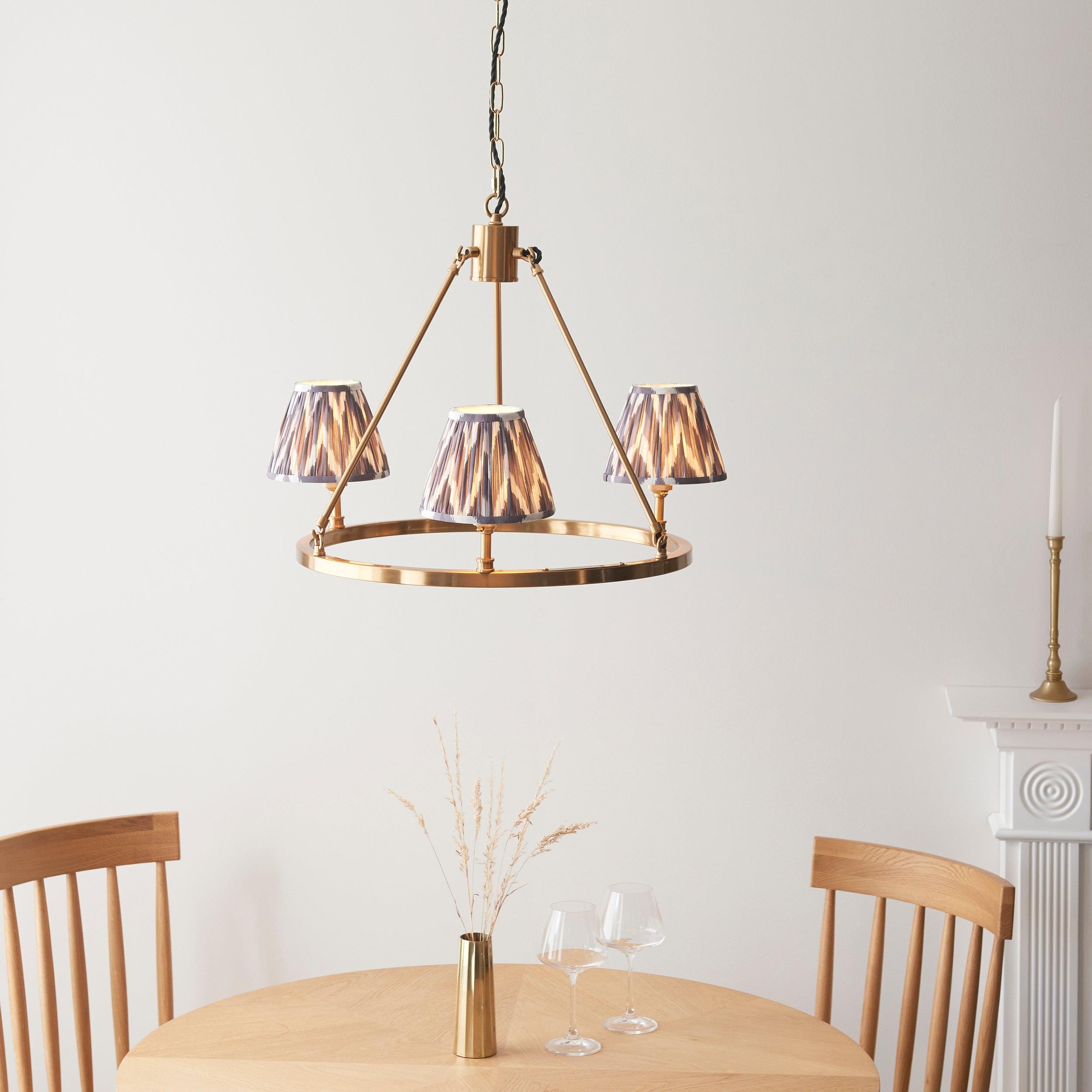 Chester Brass Ceiling Pendant Light With Grey ZIgzag 16cm Shades