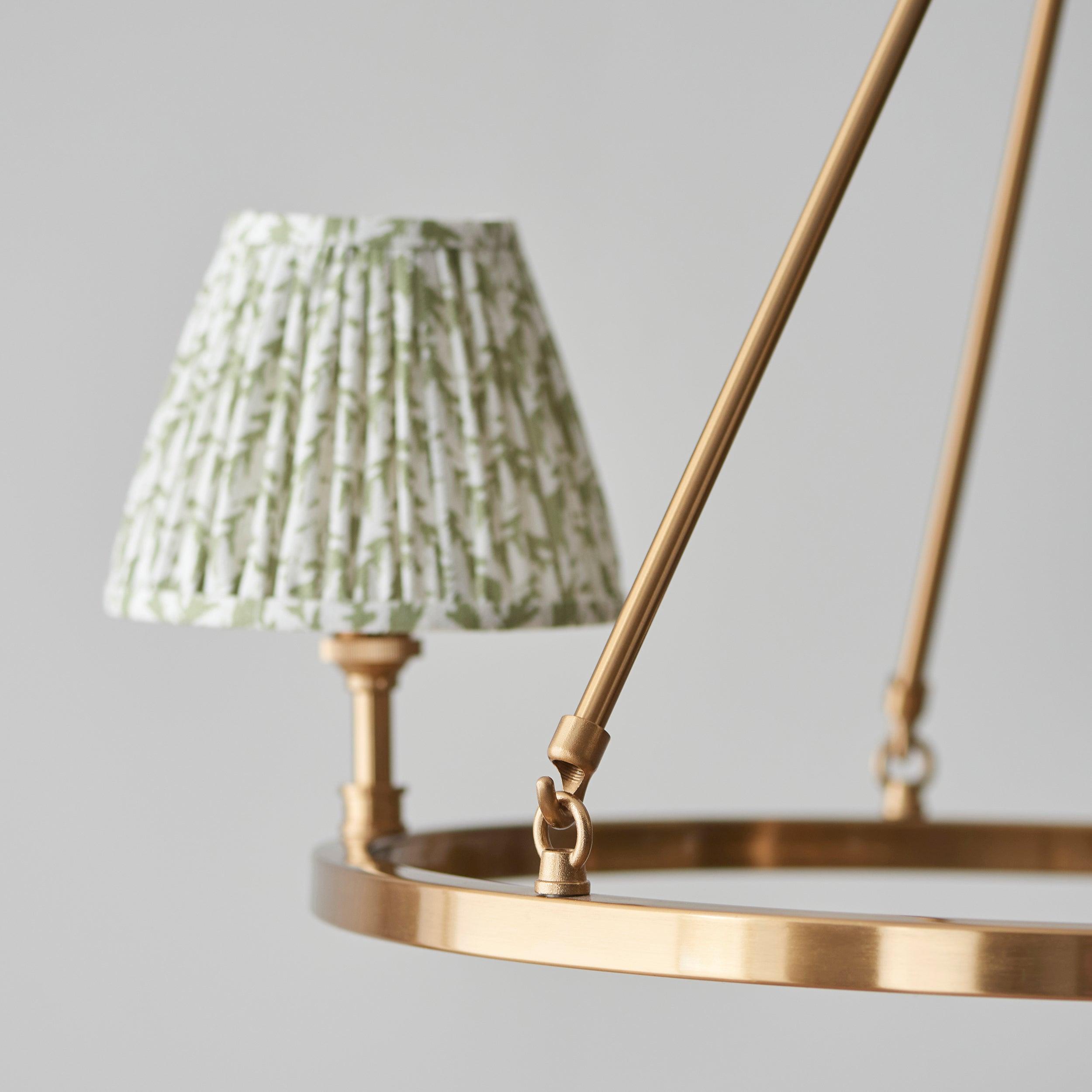 Chester Brass Ceiling Pendant Light With Green Leaf 16cm Shades