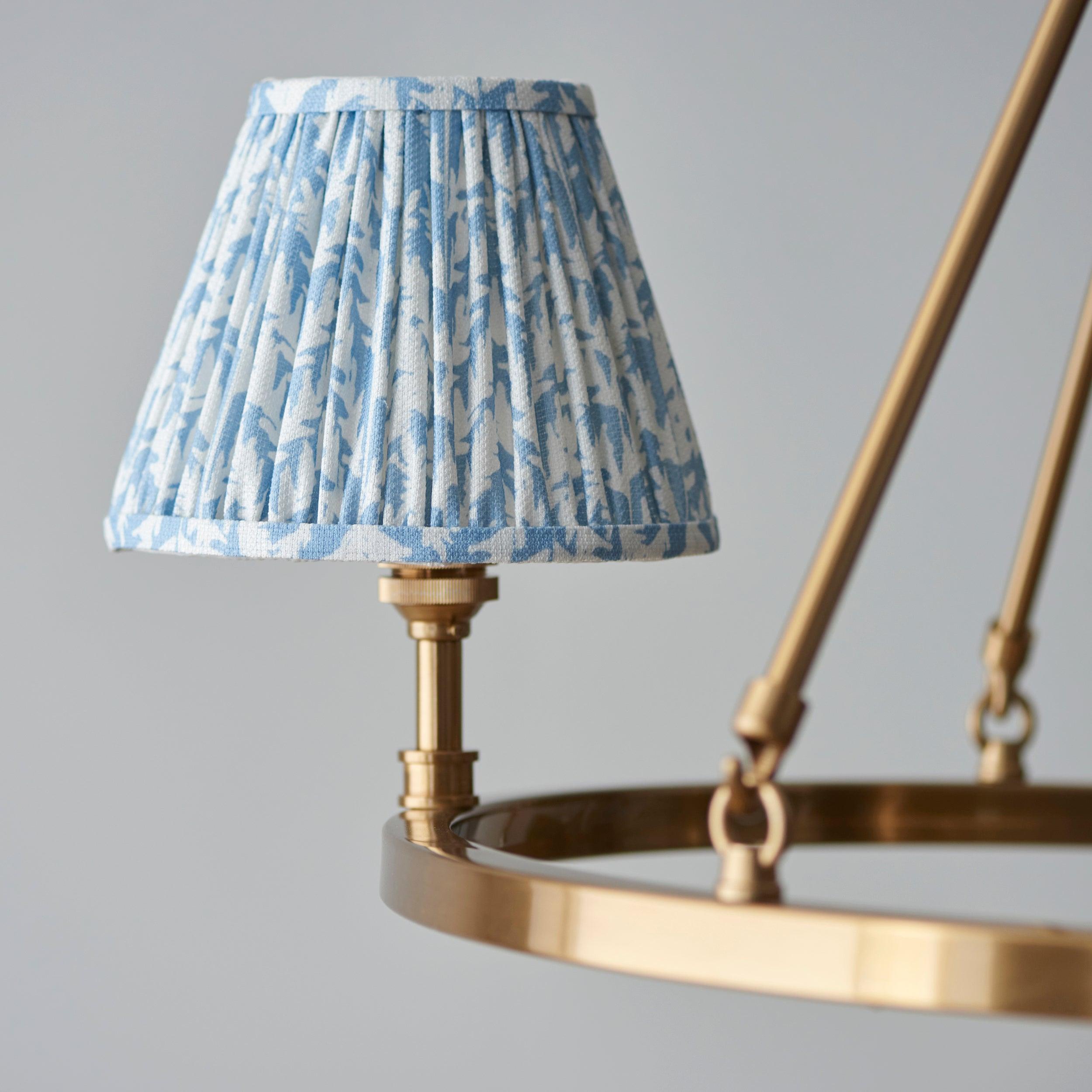Chester Brass Ceiling Pendant Light With Blue Leaf 16cm Shades