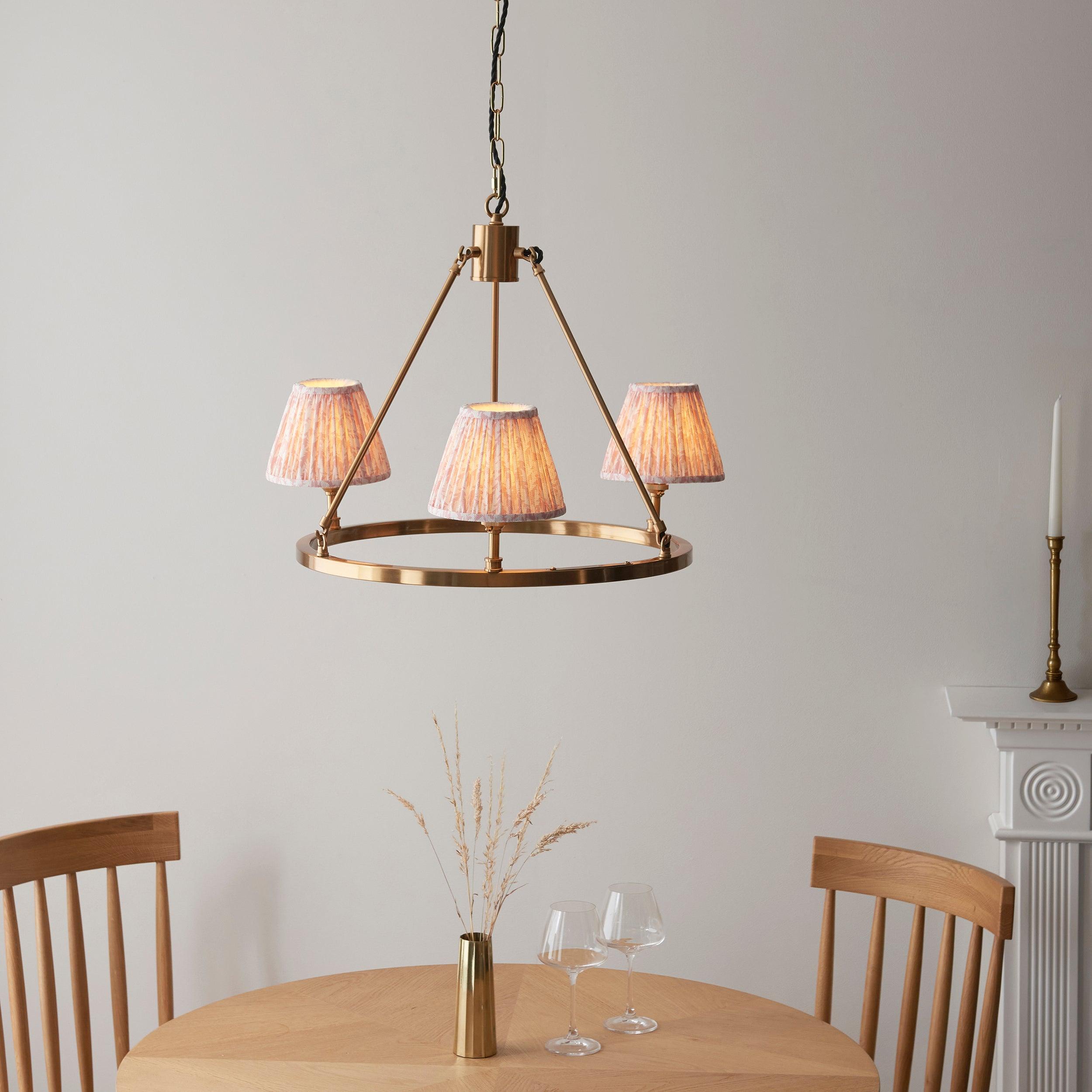 Chester Brass Ceiling Pendant Light With Peachy Keen 16cm Shades