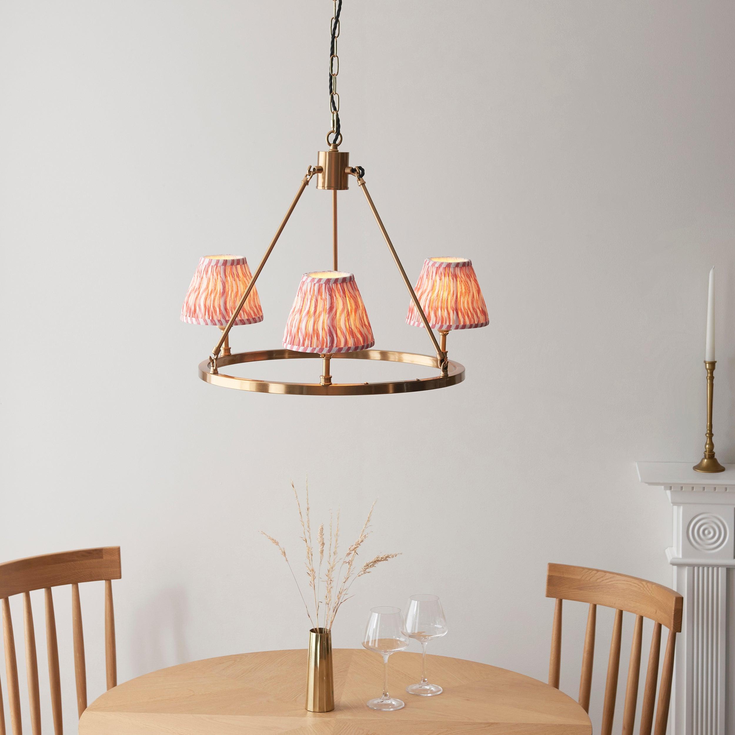 Chester Brass Ceiling Pendant Light With Pink Ripple 16cm Shades
