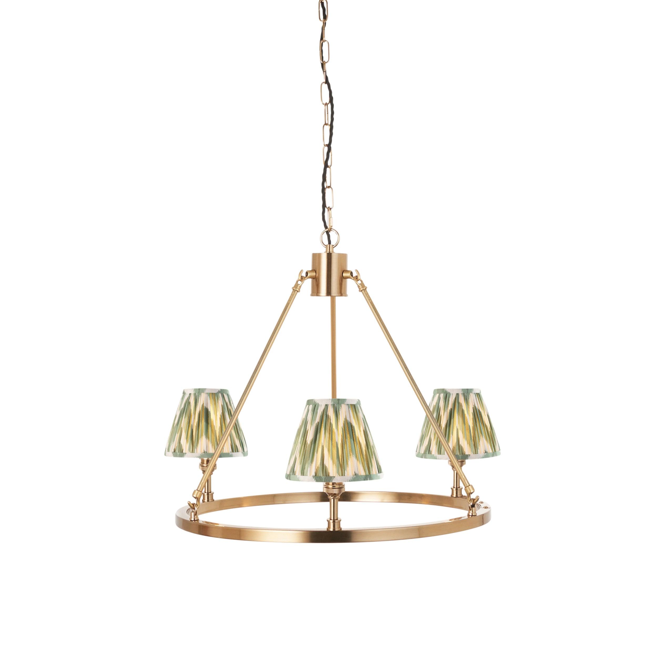Chester Brass Ceiling Pendant Light With Green Zigzag 16cm Shades