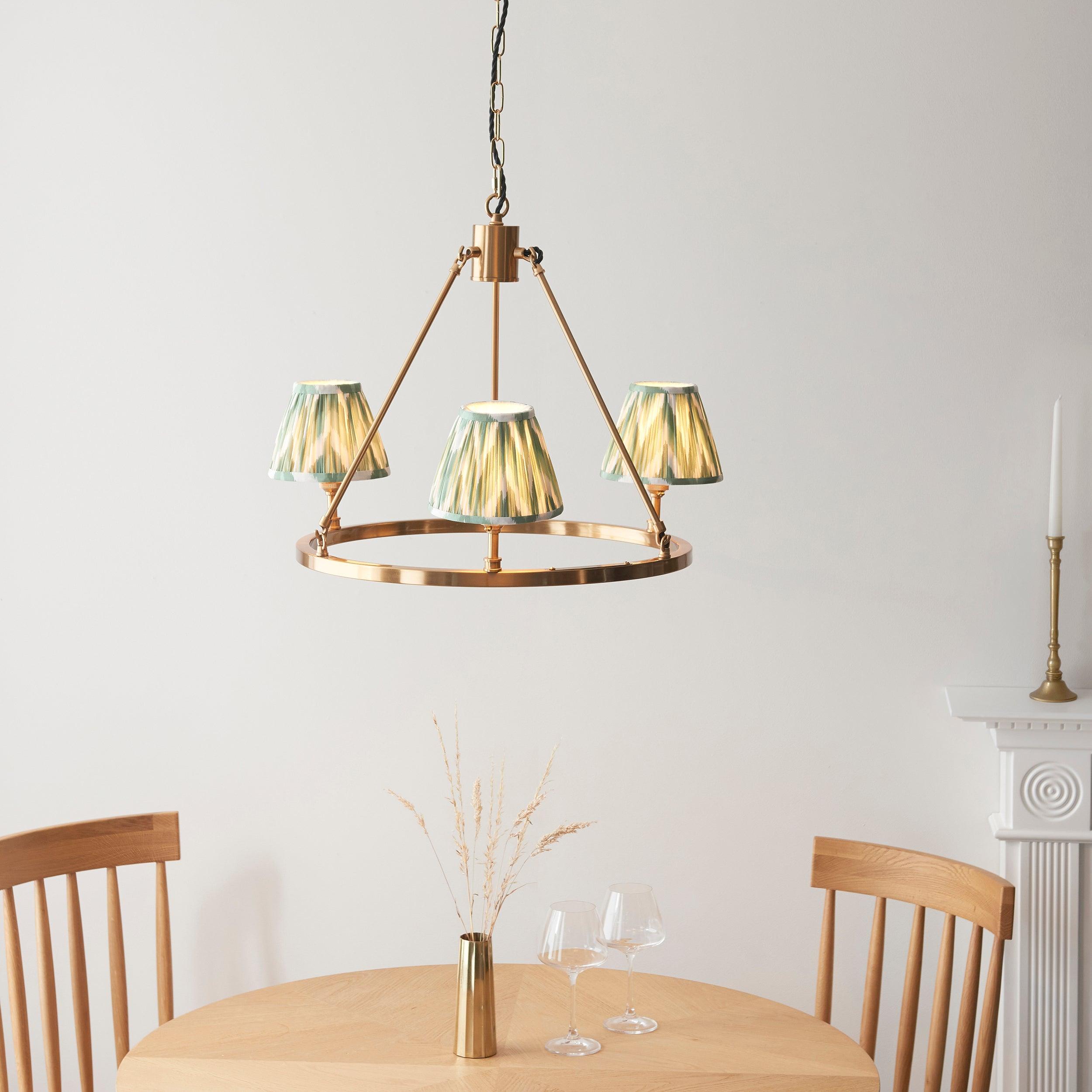 Chester Brass Ceiling Pendant Light With Green Zigzag 16cm Shades