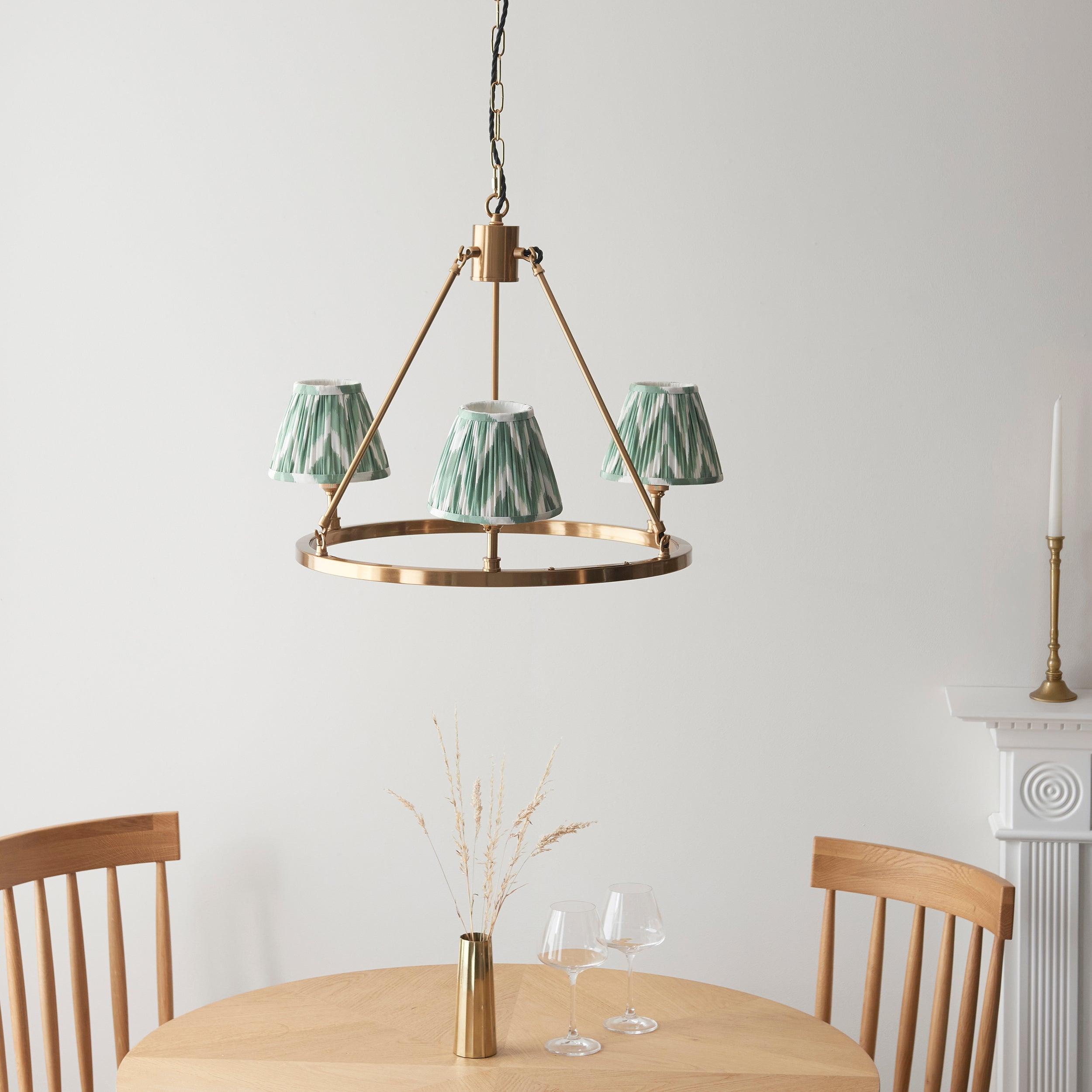 Chester Brass Ceiling Pendant Light With Green Zigzag 16cm Shades