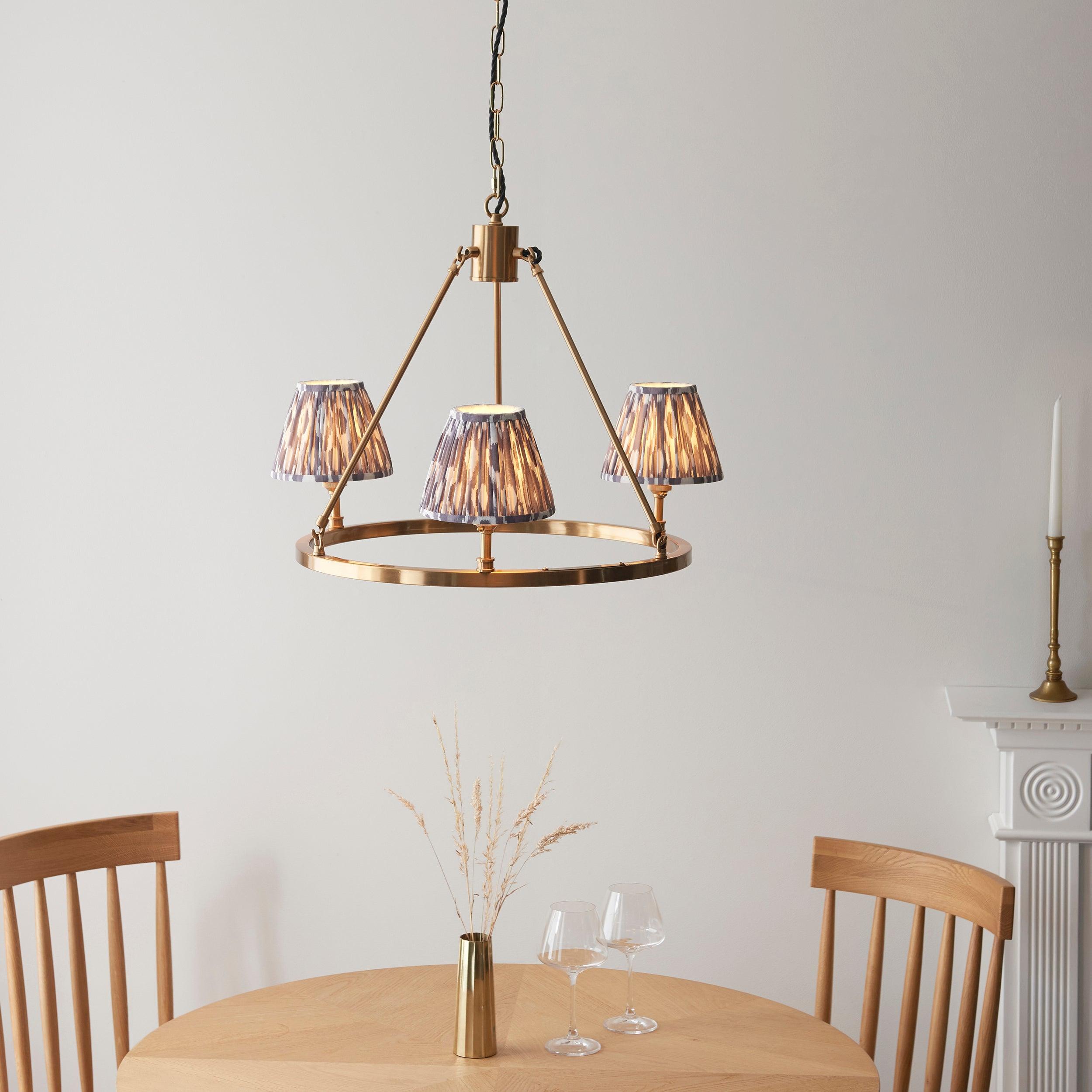 Chester Brass Ceiling Pendant Light With Pearl Grey Ikat 16cm Shades