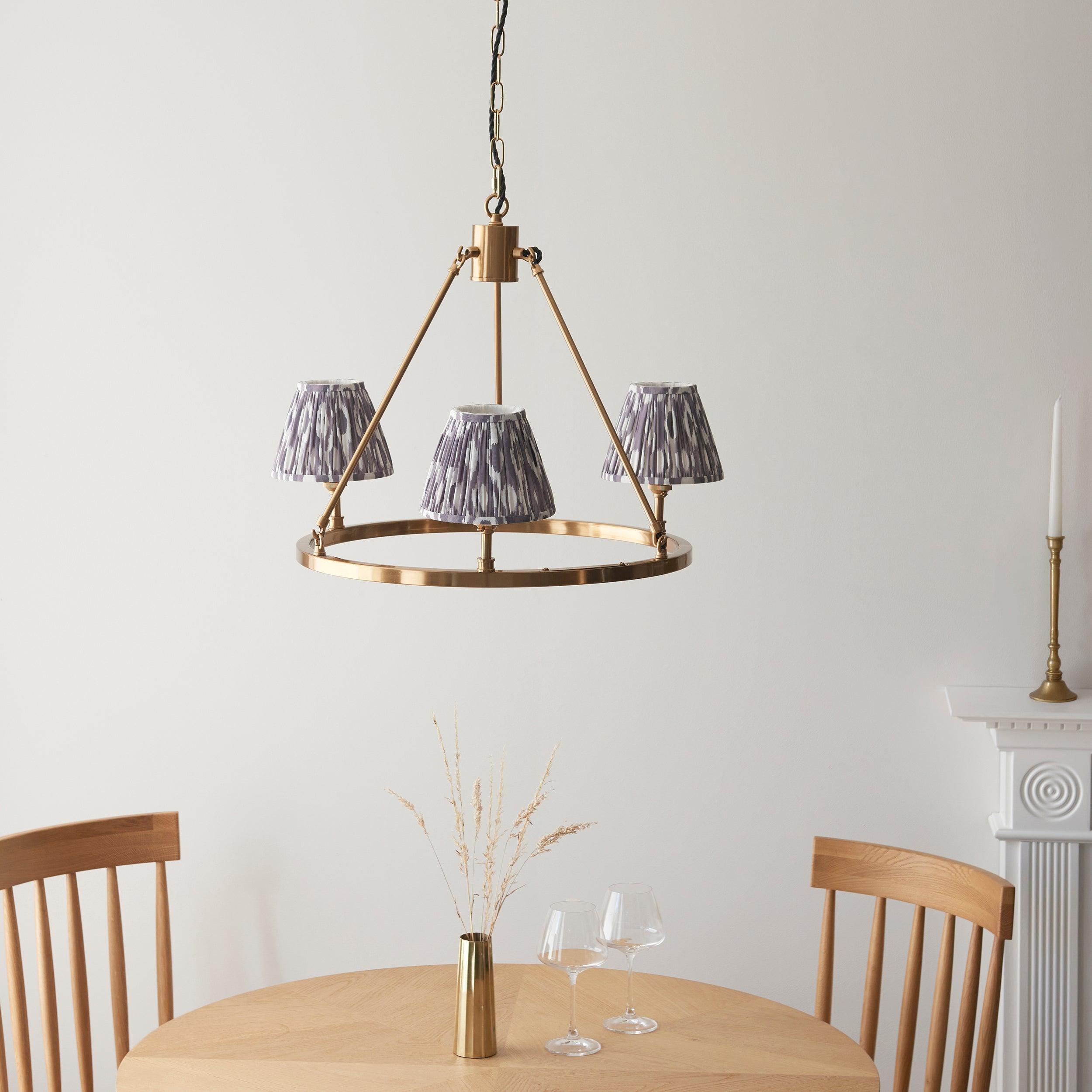 Chester Brass Ceiling Pendant Light With Pearl Grey Ikat 16cm Shades