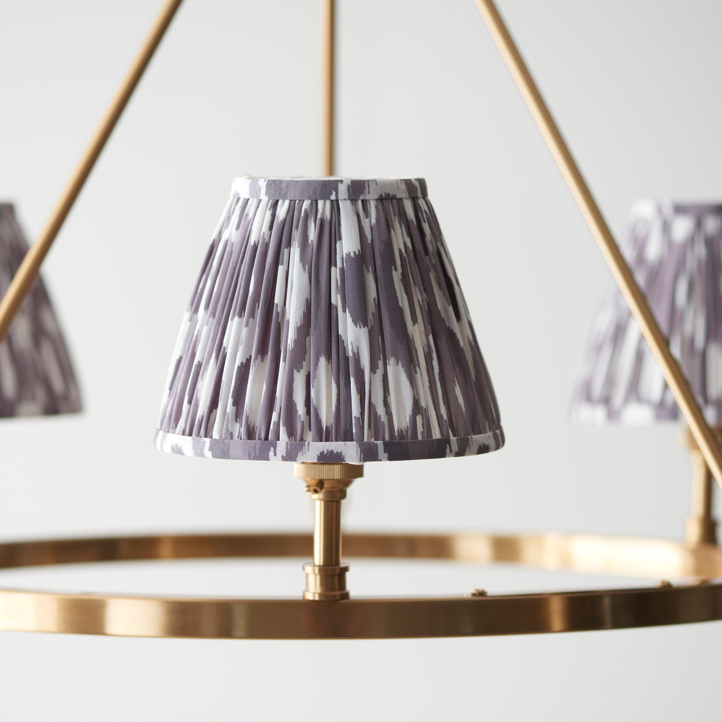 Chester Brass Ceiling Pendant Light With Pearl Grey Ikat 16cm Shades