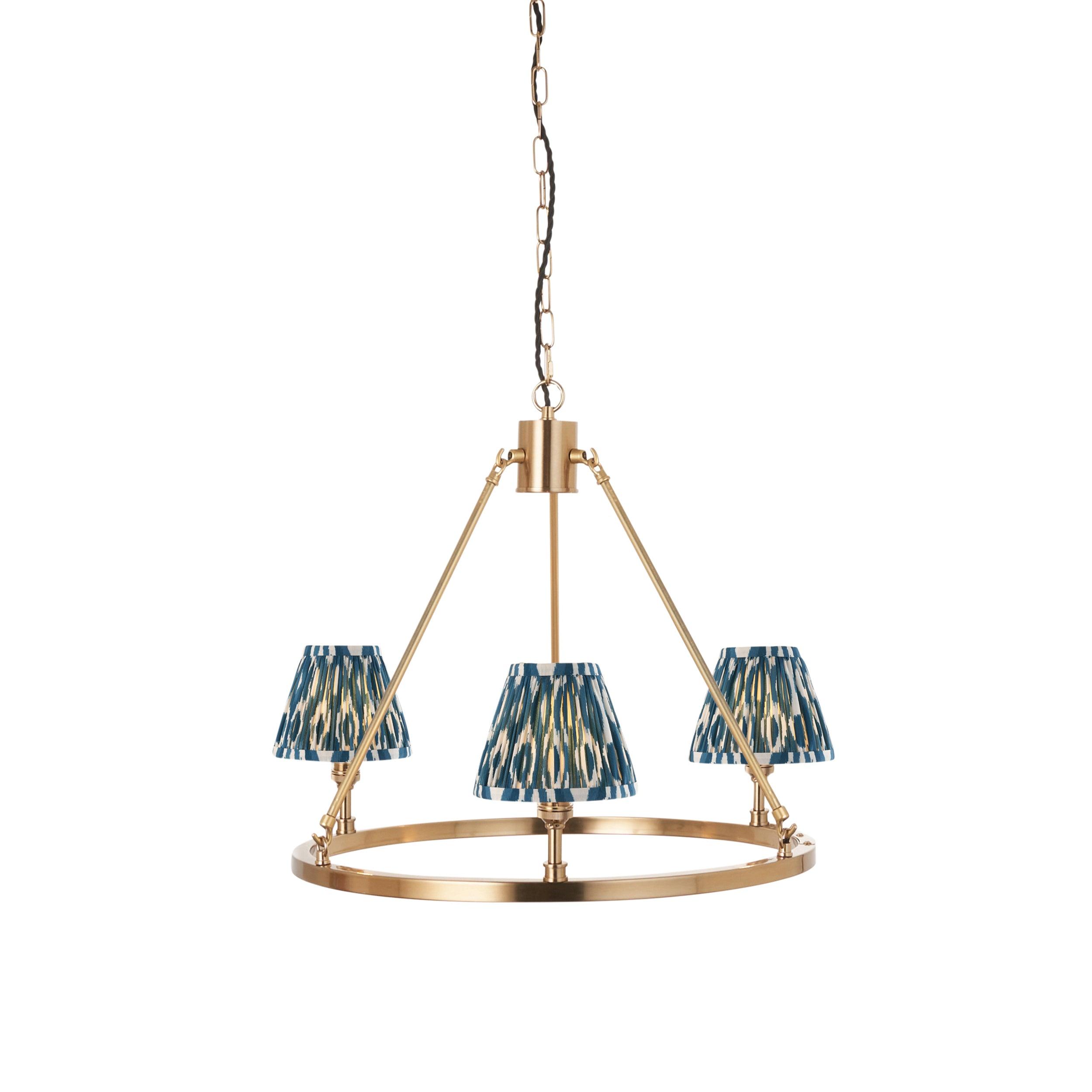 Chester Brass Ceiling Pendant Light With Blue Ikat 16cm Shades