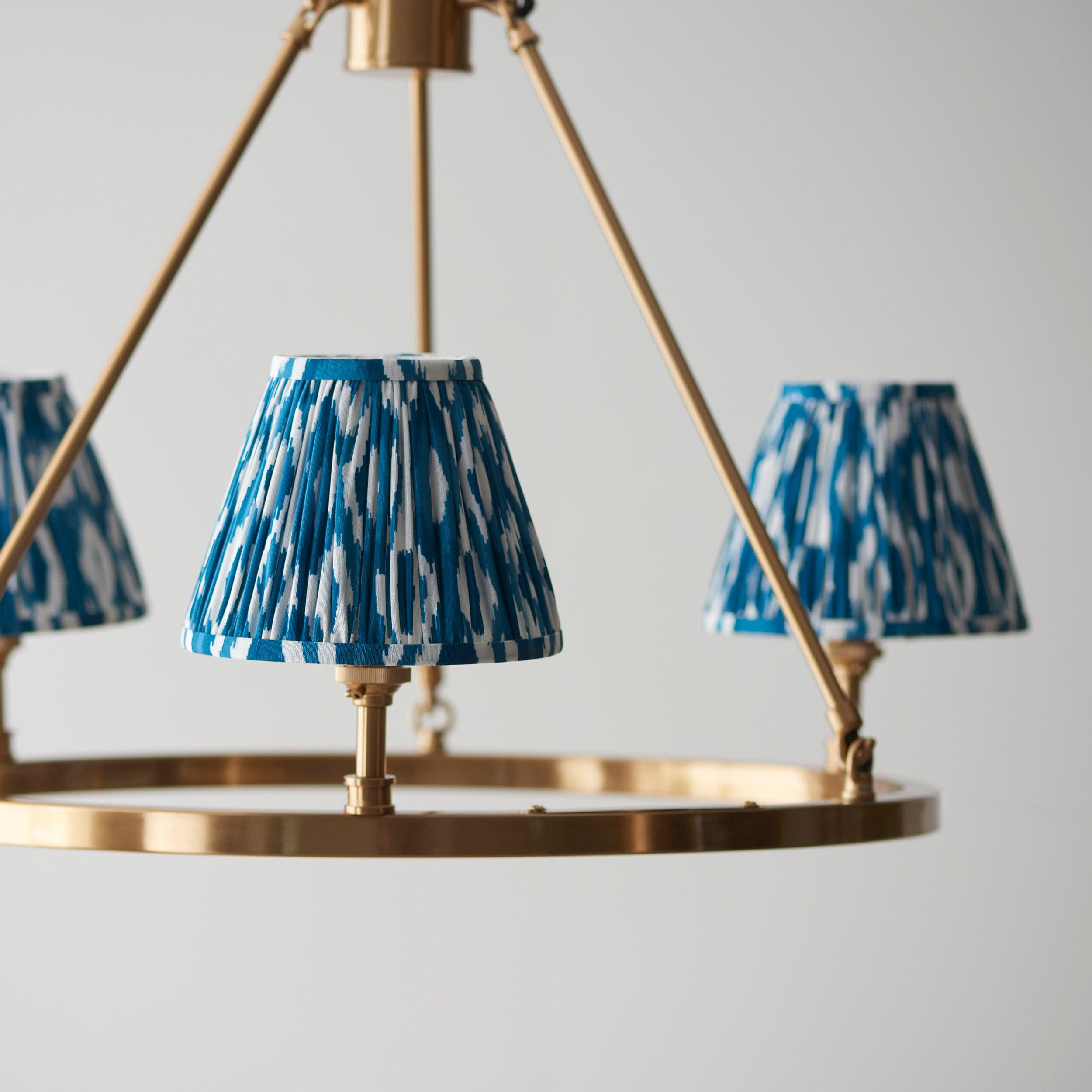 Chester Brass Ceiling Pendant Light With Blue Ikat 16cm Shades