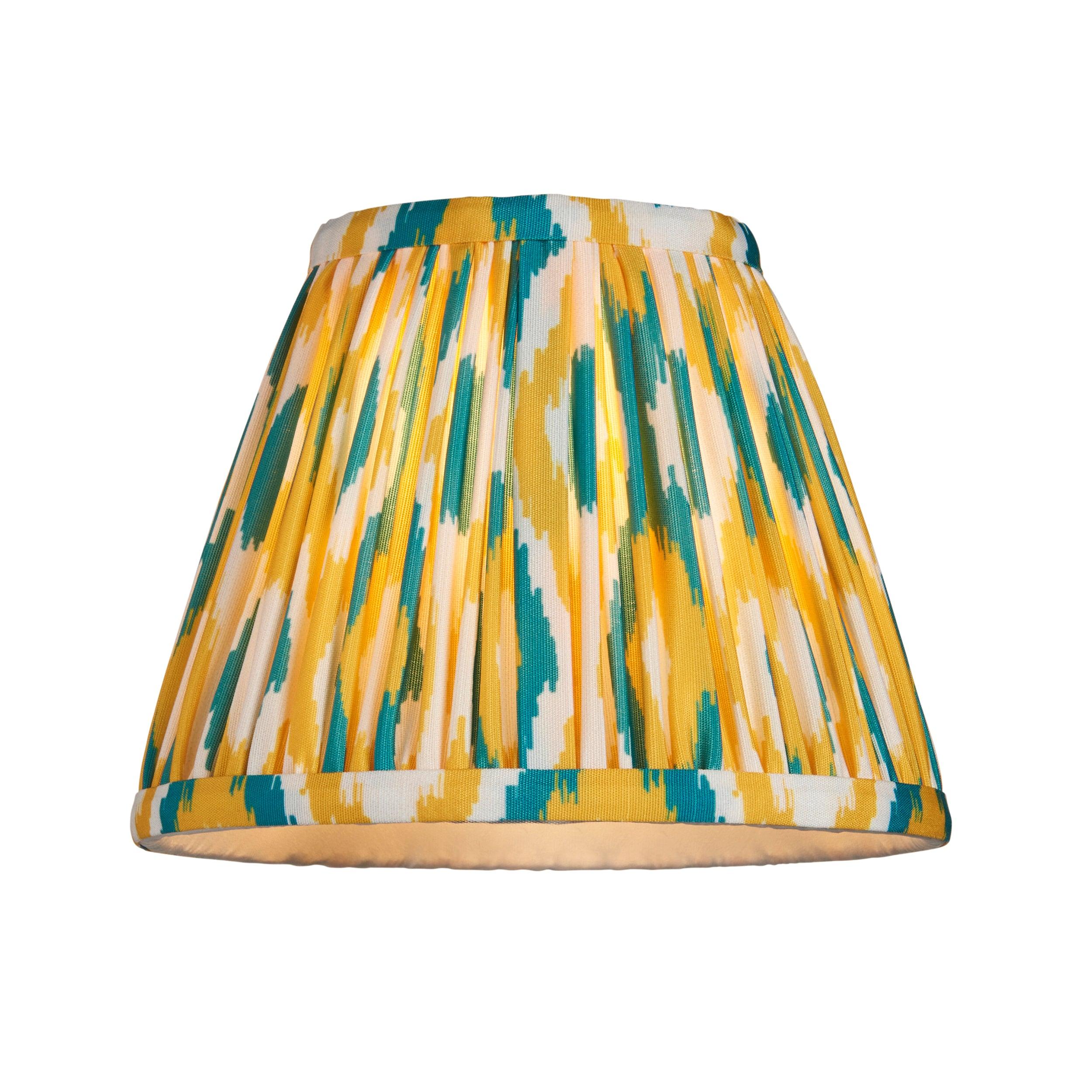 Chester Brass Ceiling Pendant Light With Yellow & Jade Ikat 16cm Shades
