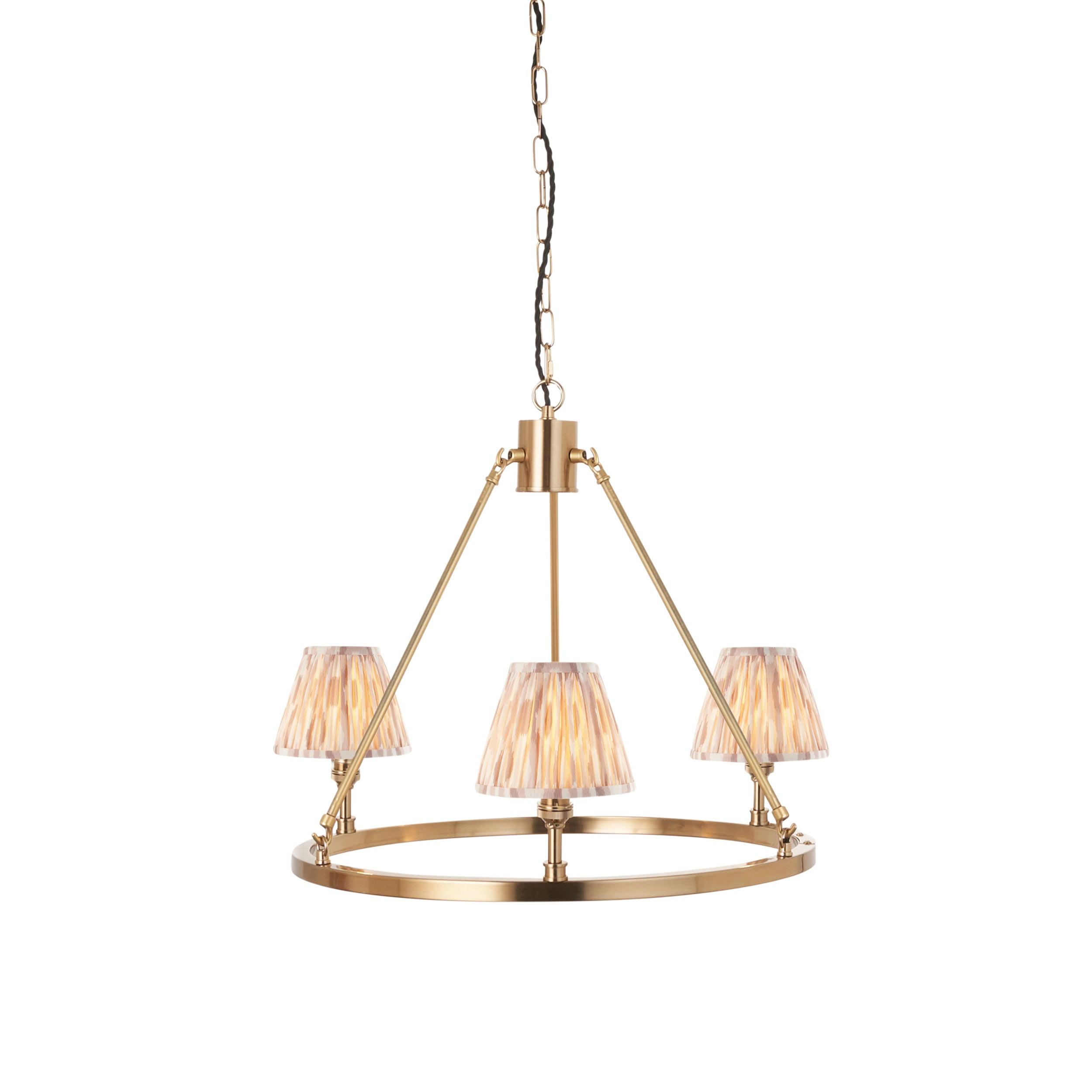 Chester Brass Ceiling Pendant Light With Neutral Ikat 16cm Shades