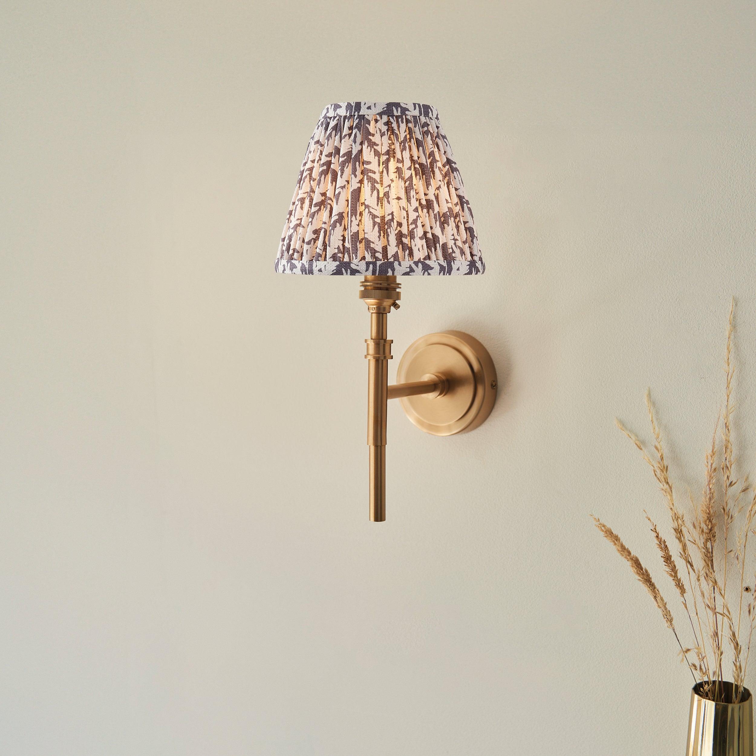 Chester Brass Wall Light With Pearl Grey Leaf 16cm Shade