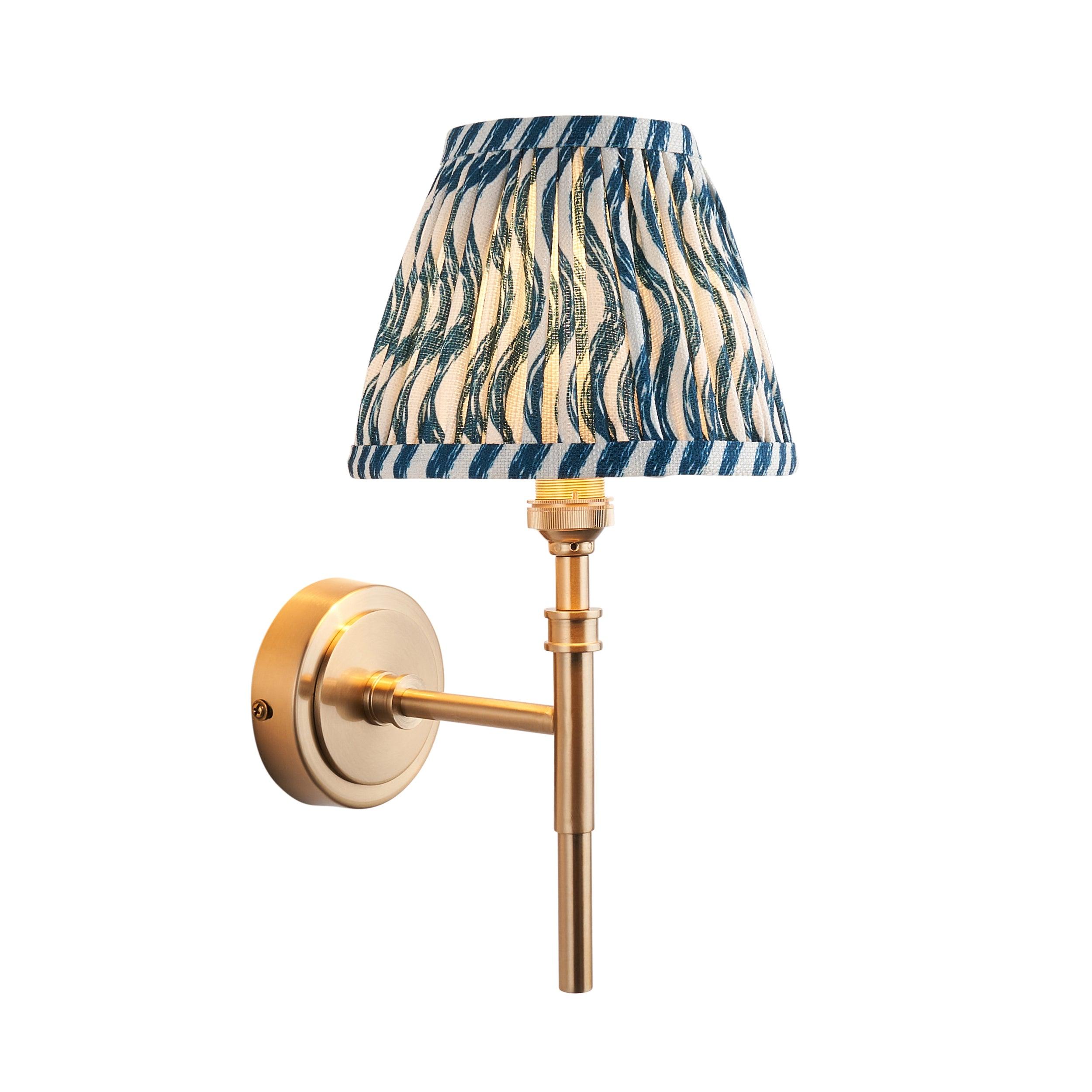 Chester Brass Wall Light With Blue Ripple 16cm Shade
