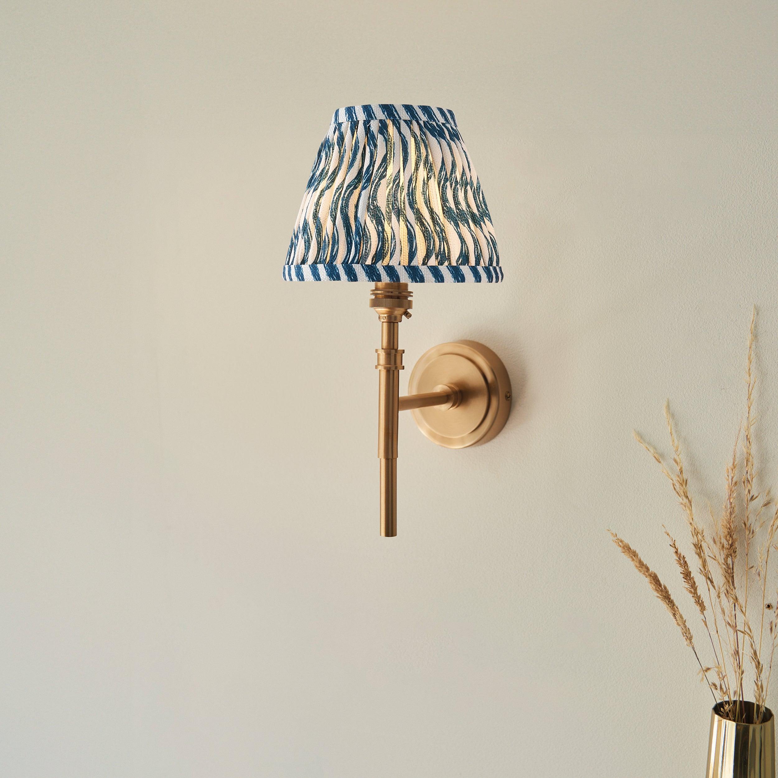 Chester Brass Wall Light With Blue Ripple 16cm Shade