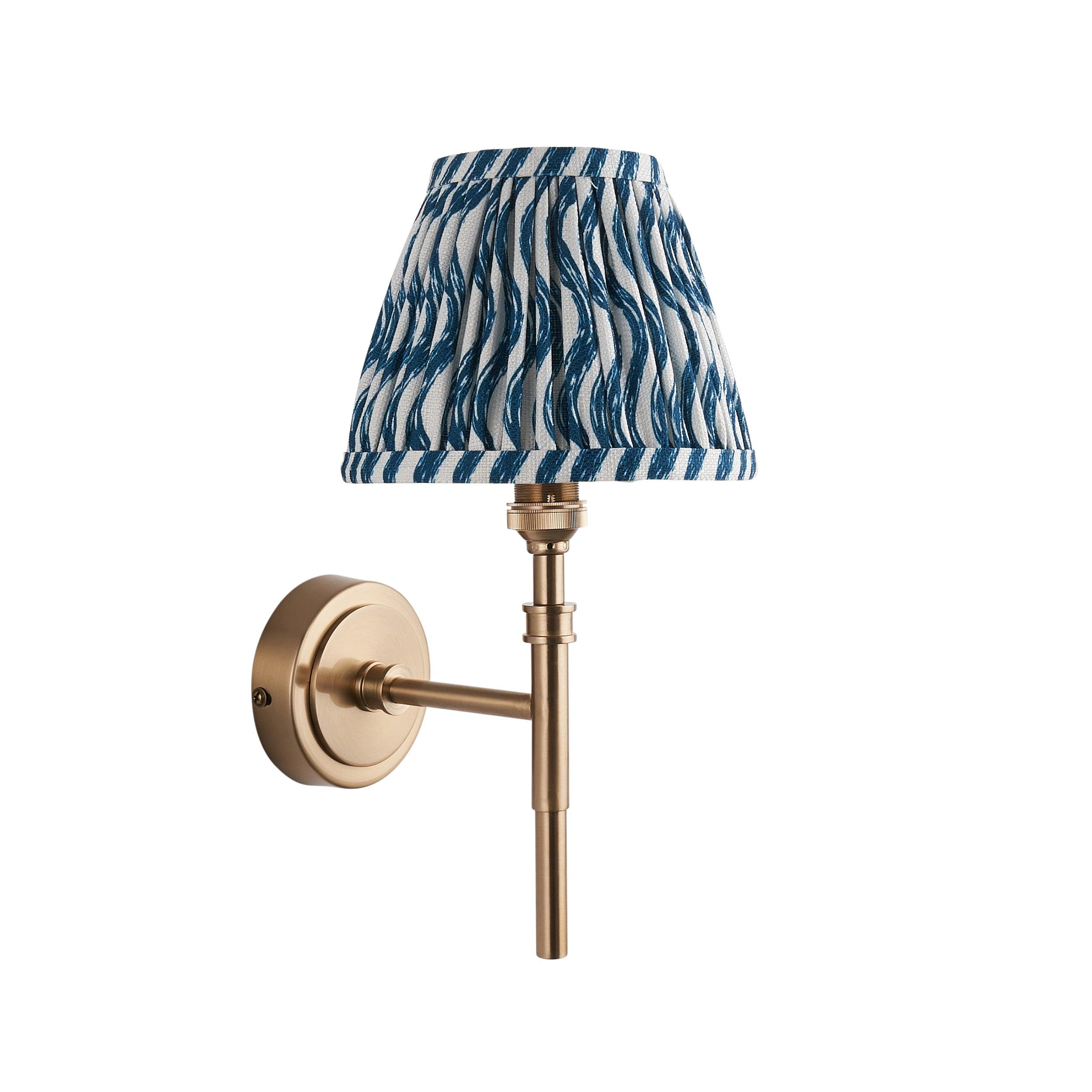 Chester Brass Wall Light With Blue Ripple 16cm Shade