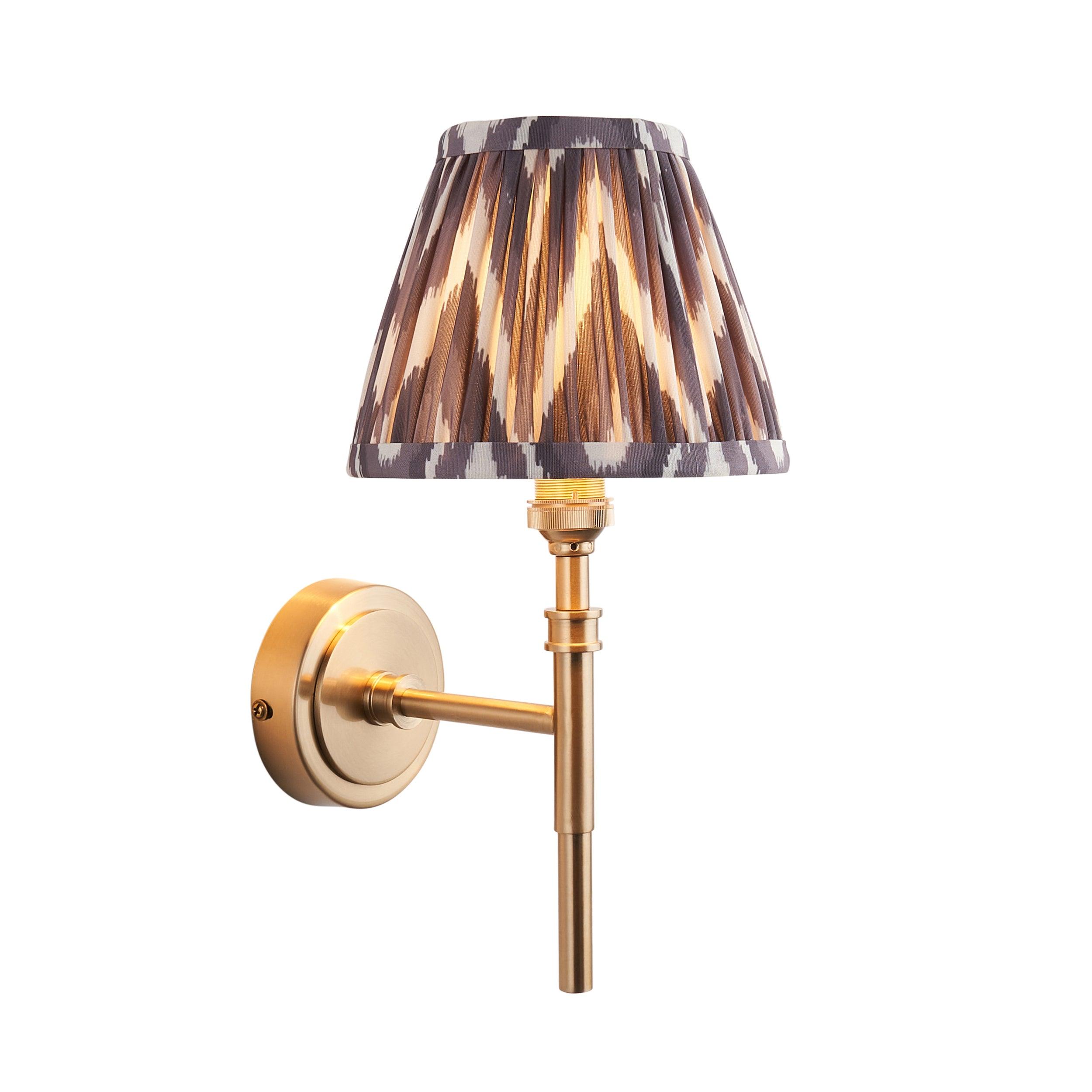 Chester Brass Wall Light With Grey Zigzag 16cm Shade