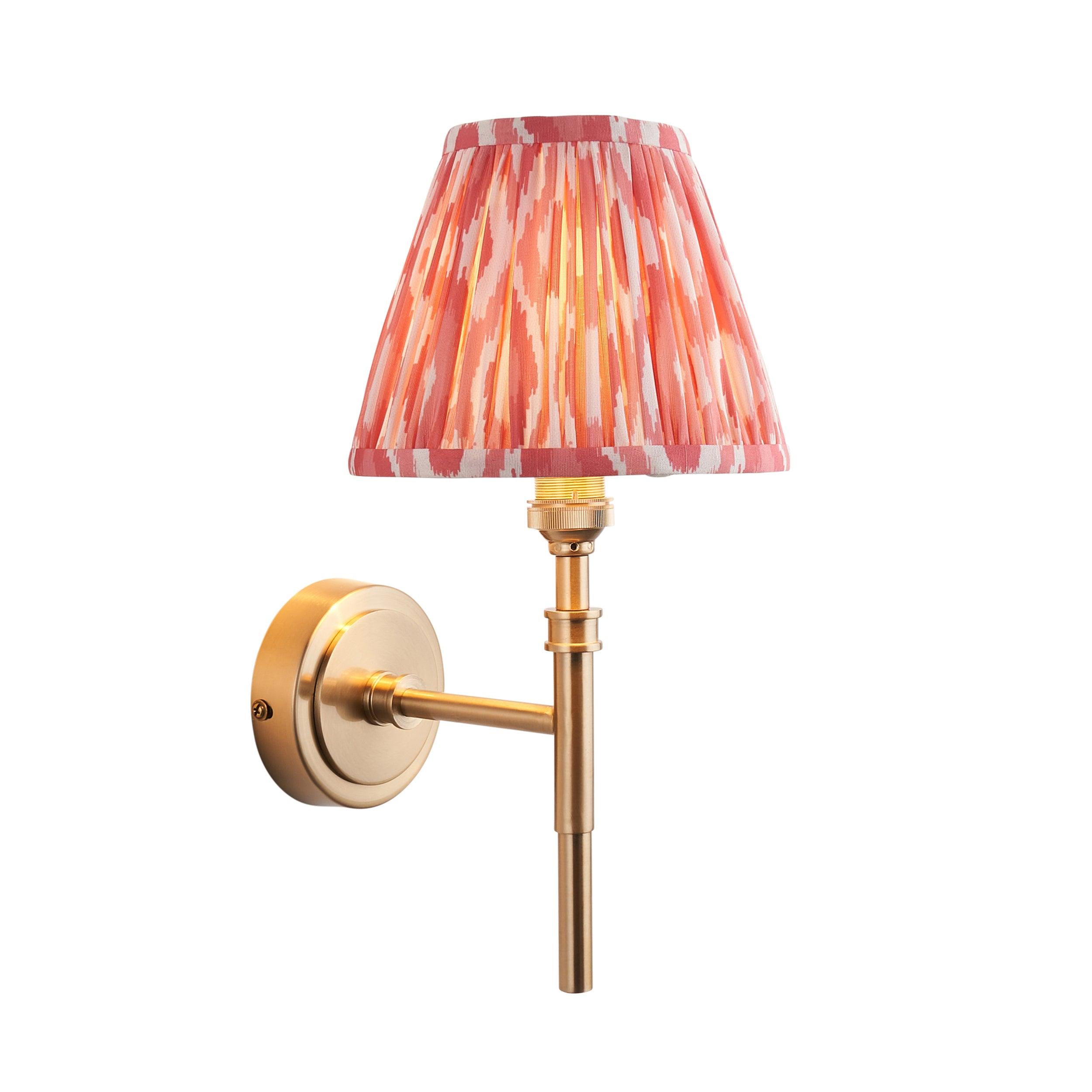 Chester Brass Wall Light With Pink Ikat 16cm Shade