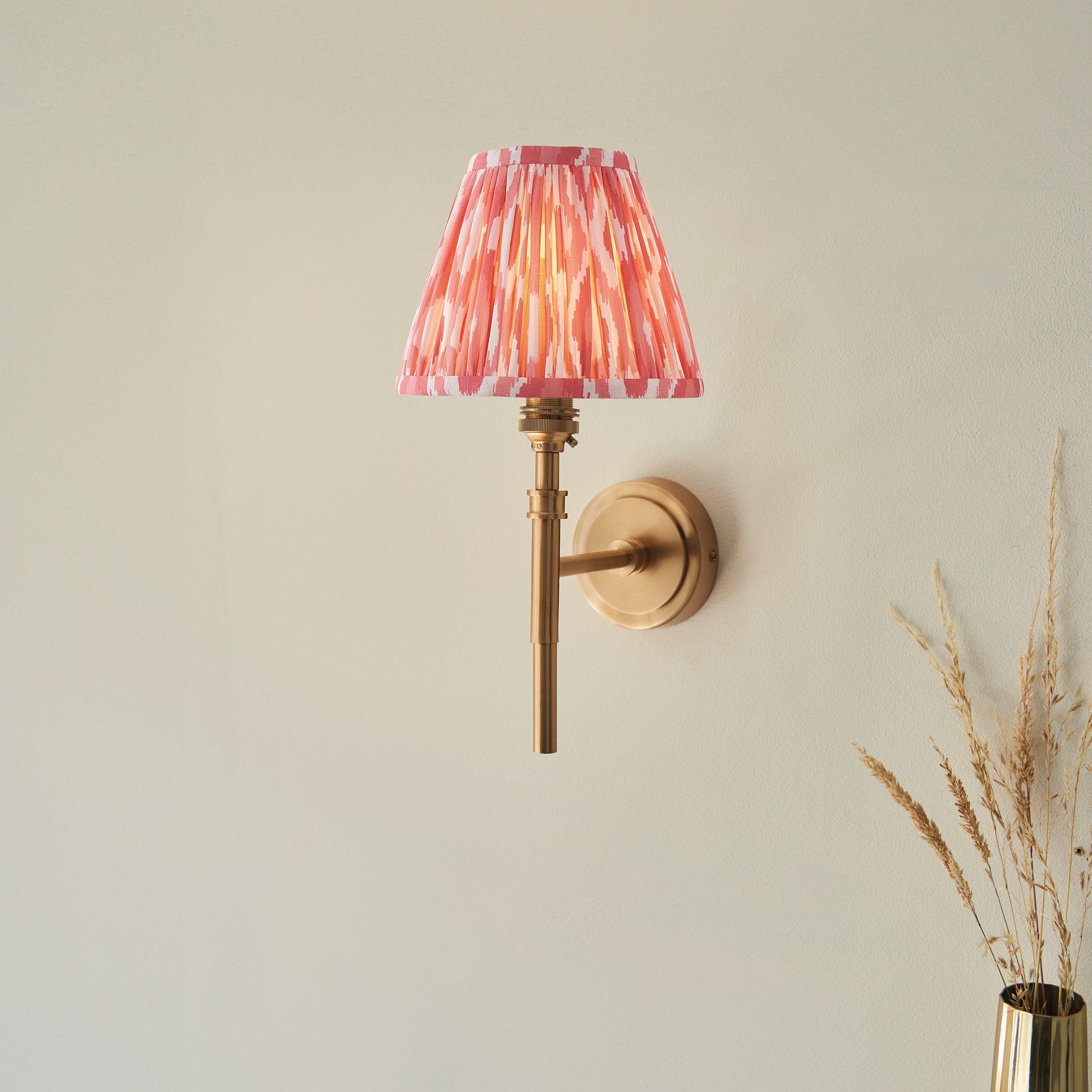 Chester Brass Wall Light With Pink Ikat 16cm Shade