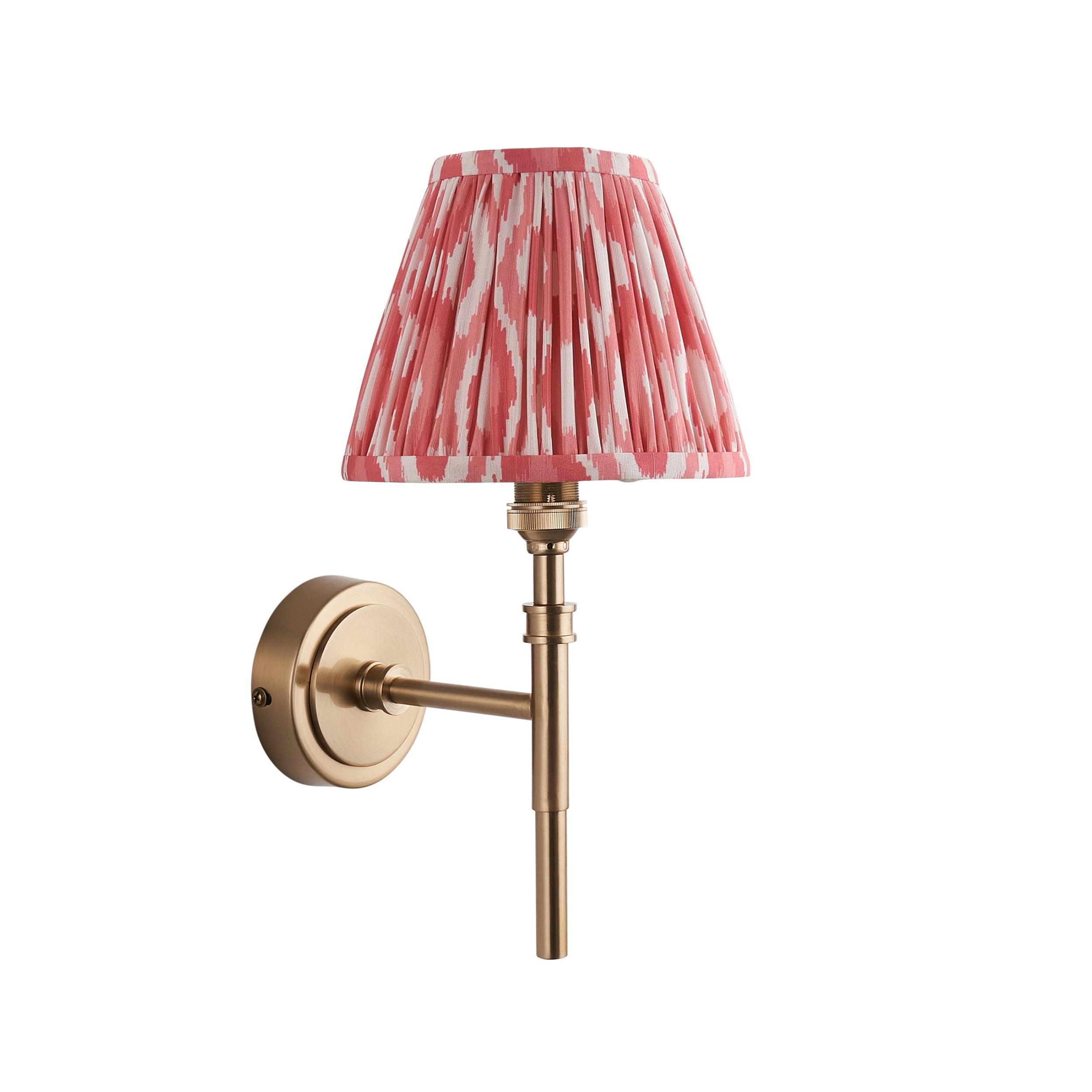 Chester Brass Wall Light With Pink Ikat 16cm Shade