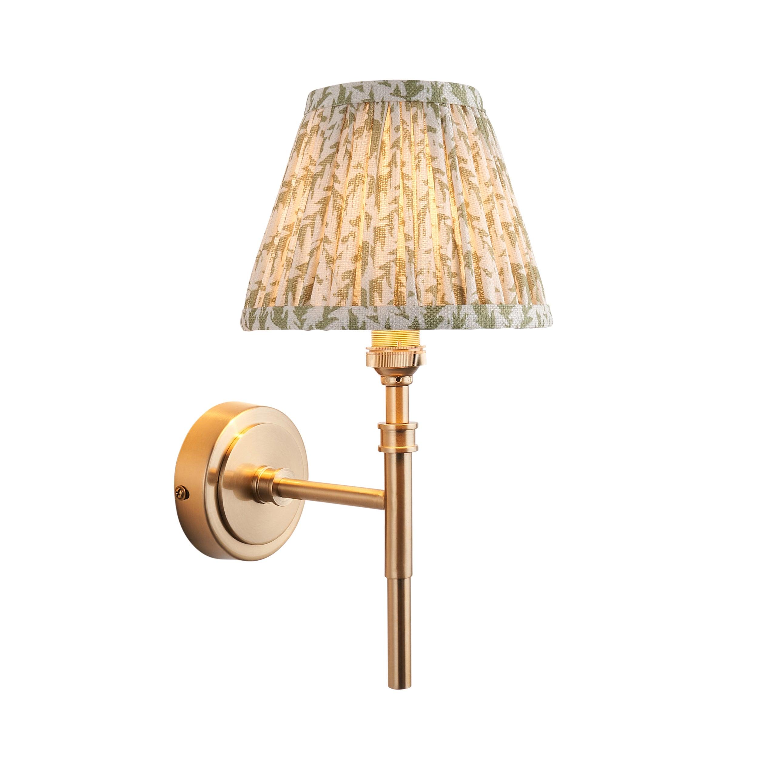 Chester Brass Wall Light With Green Leaf 16cm Shade