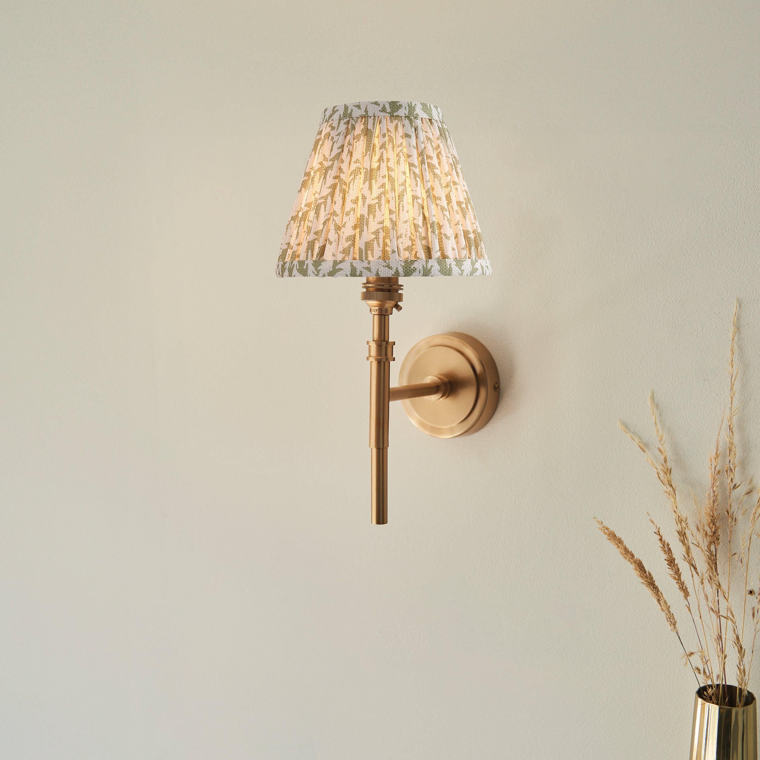 Chester Brass Wall Light With Green Leaf 16cm Shade