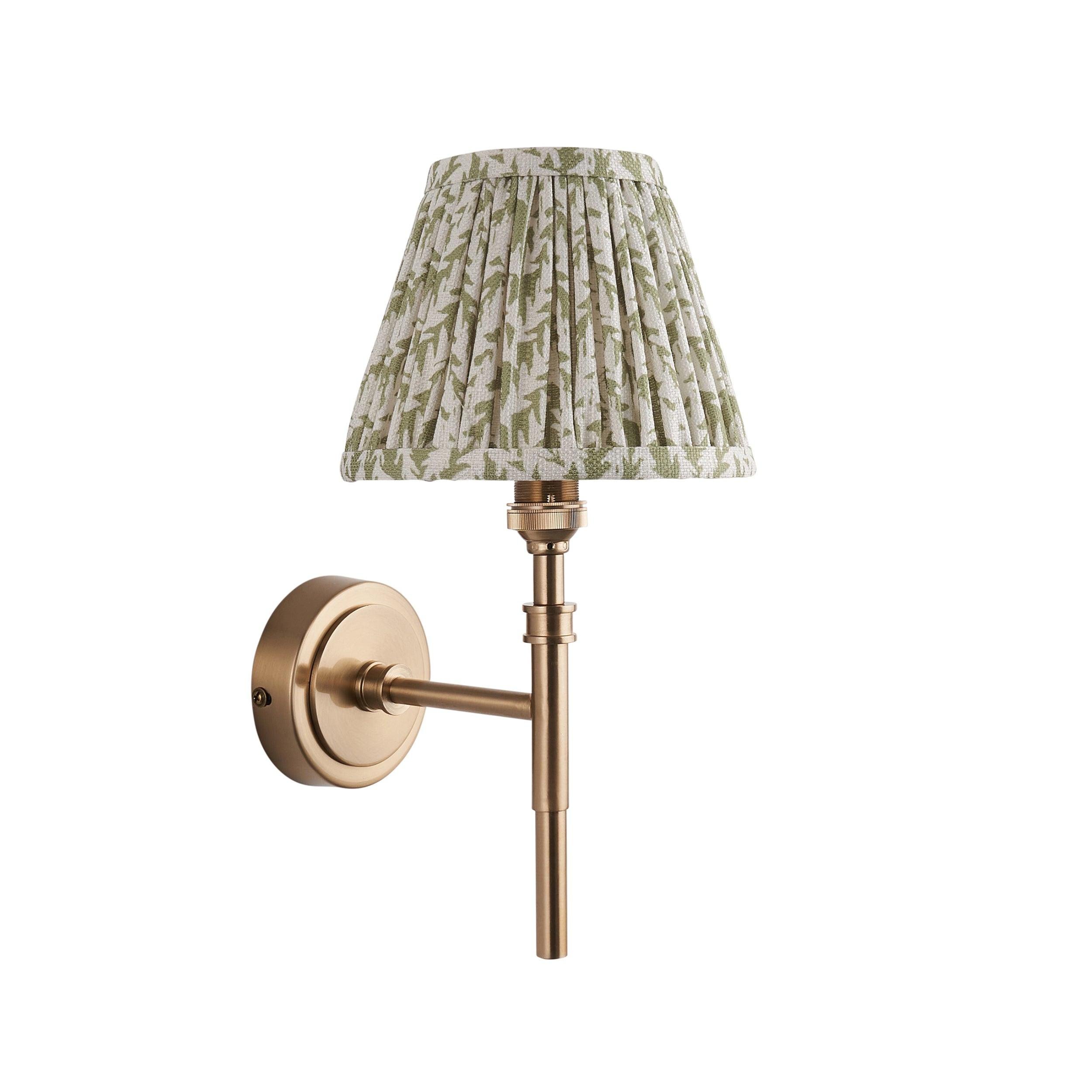 Chester Brass Wall Light With Green Leaf 16cm Shade