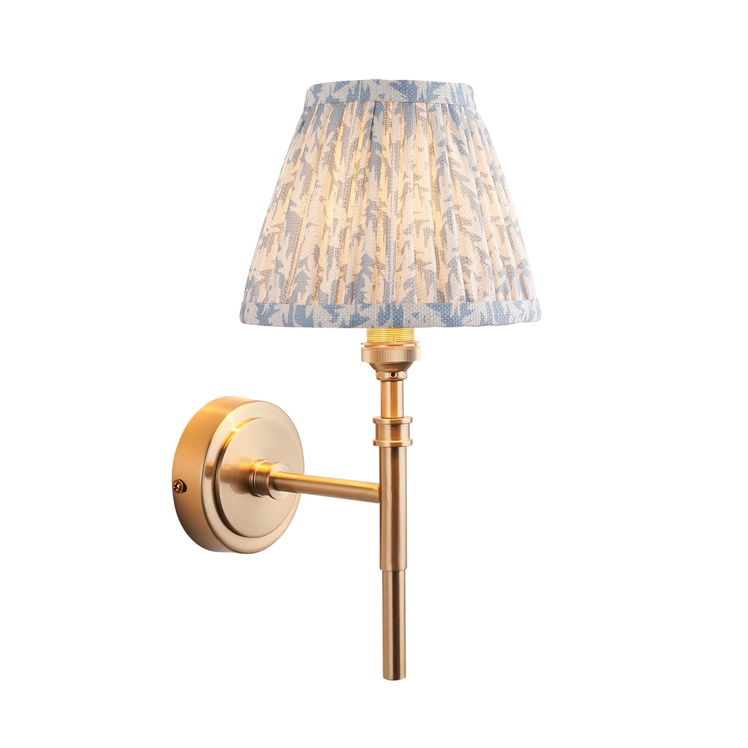 Chester Brass Wall Light With Blue Leaf 16cm Shade