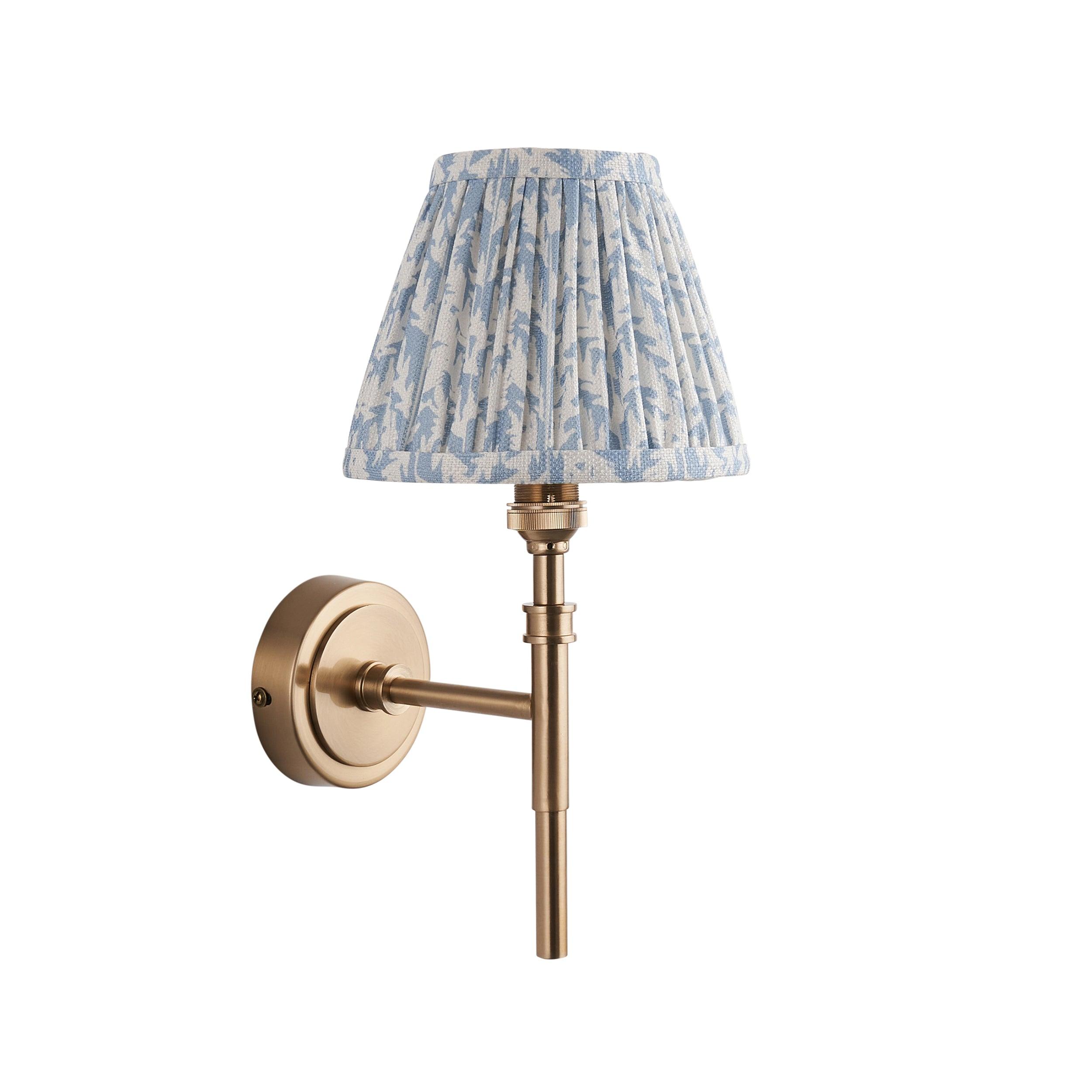 Chester Brass Wall Light With Blue Leaf 16cm Shade