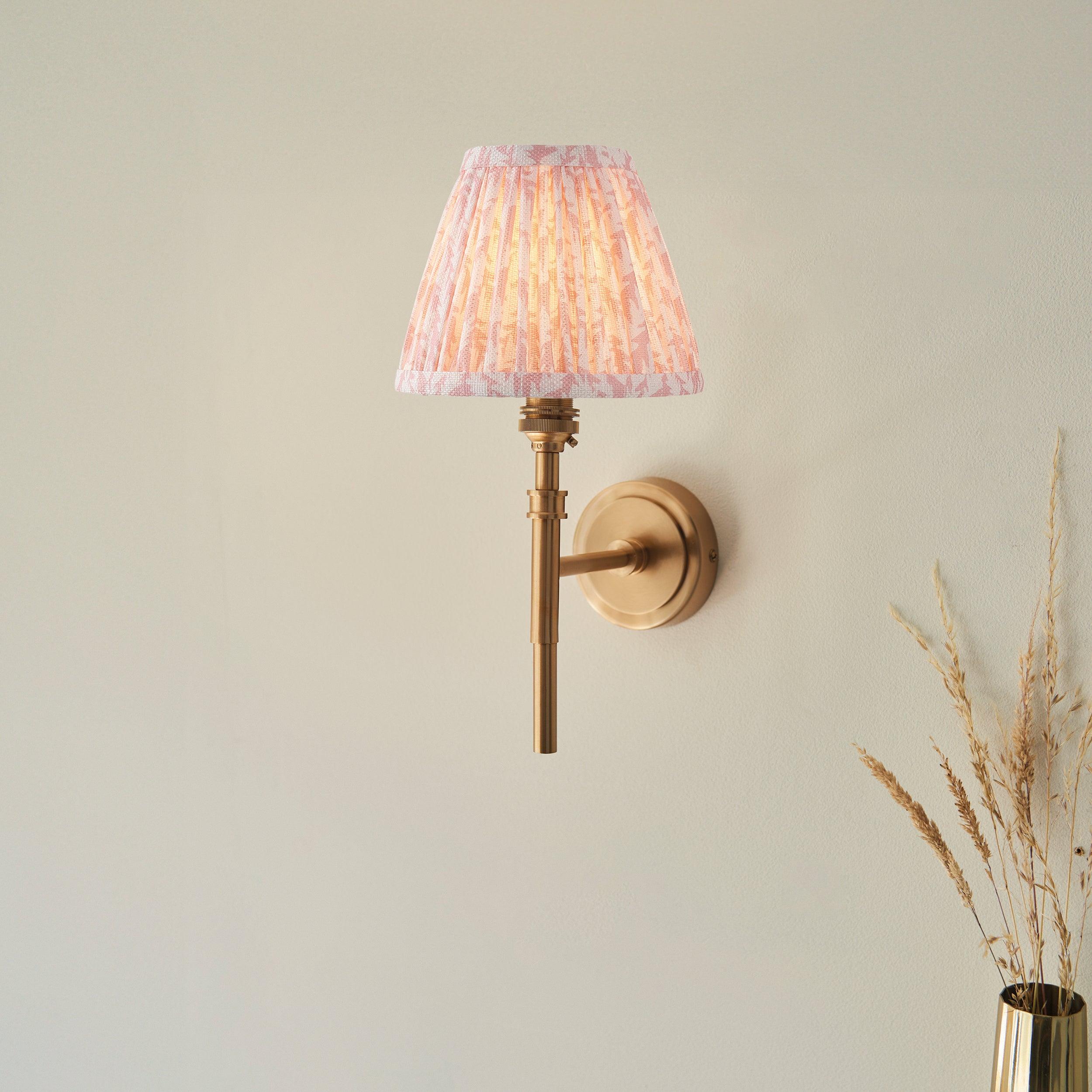 Chester Brass Wall Light With Peachy Keen Leaf 16cm Shade