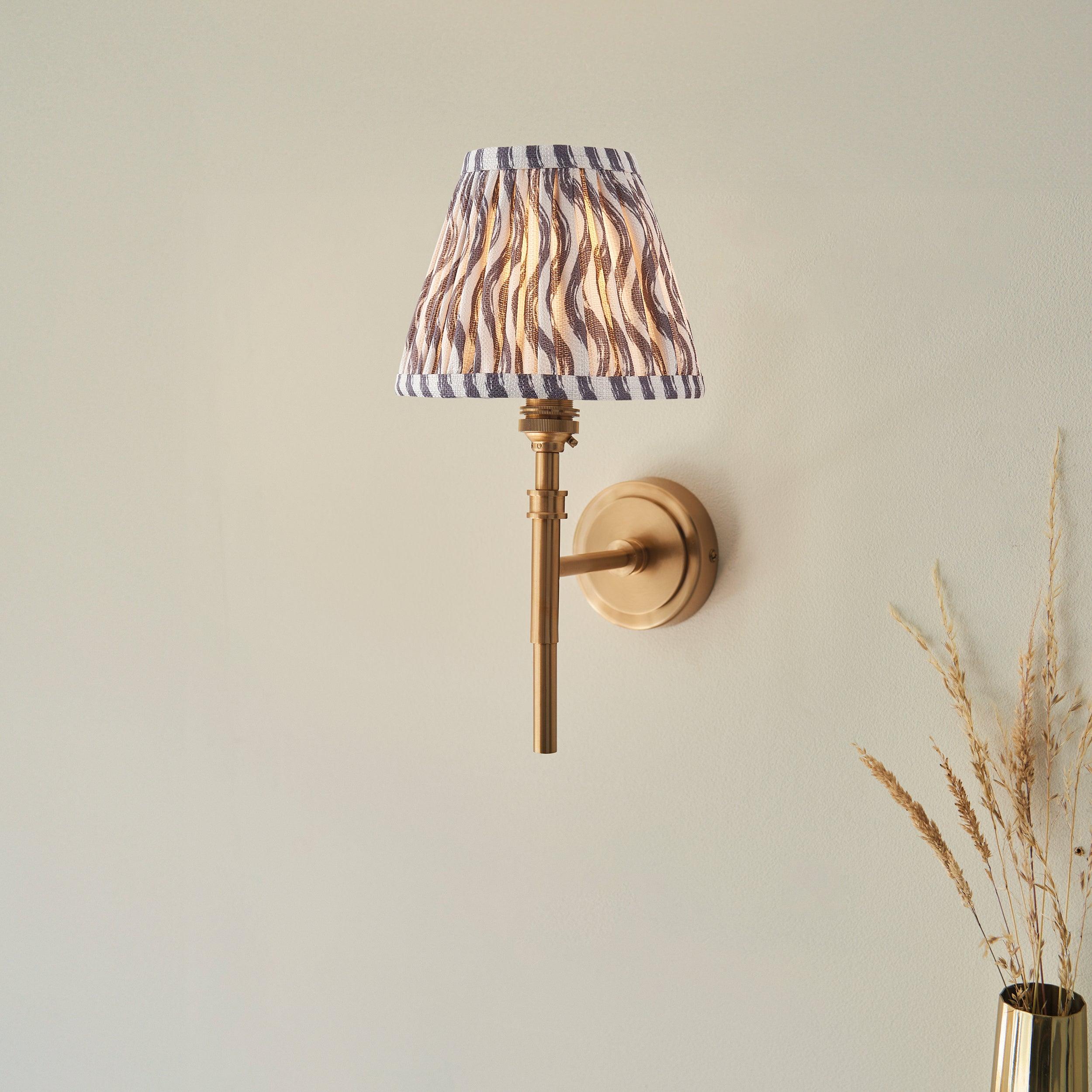 Chester Brass Wall Light With Grey Ripple 16cm Shade