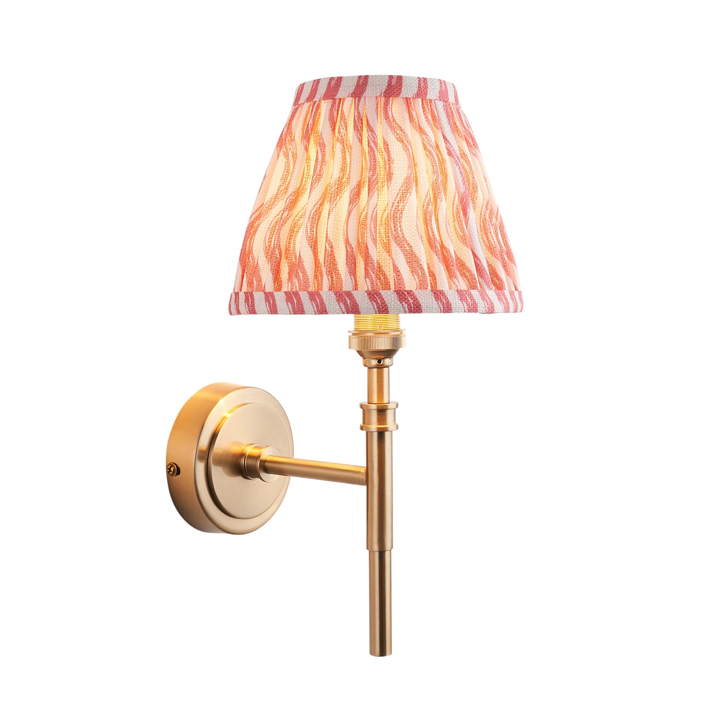 Chester Brass Wall Light With Pink Ripple 16cm Shade
