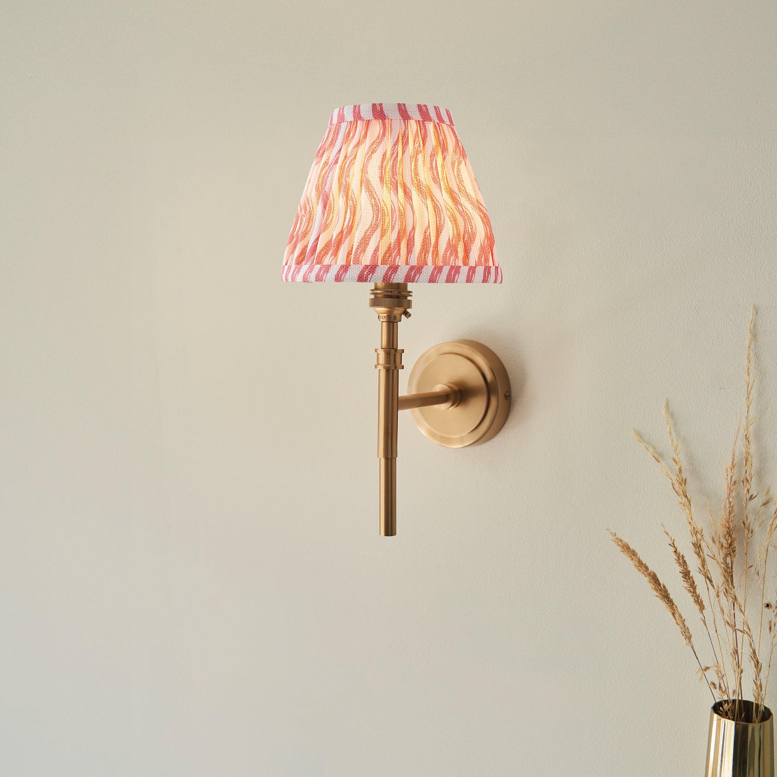 Chester Brass Wall Light With Pink Ripple 16cm Shade