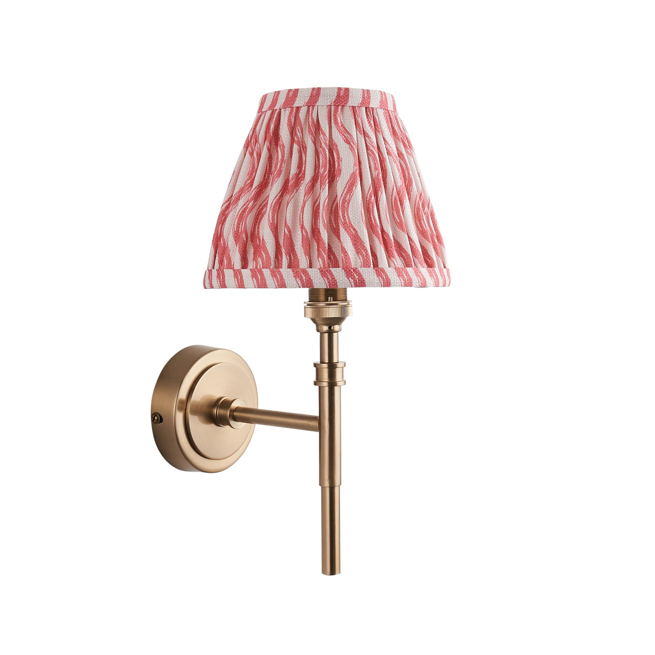 Chester Brass Wall Light With Pink Ripple 16cm Shade