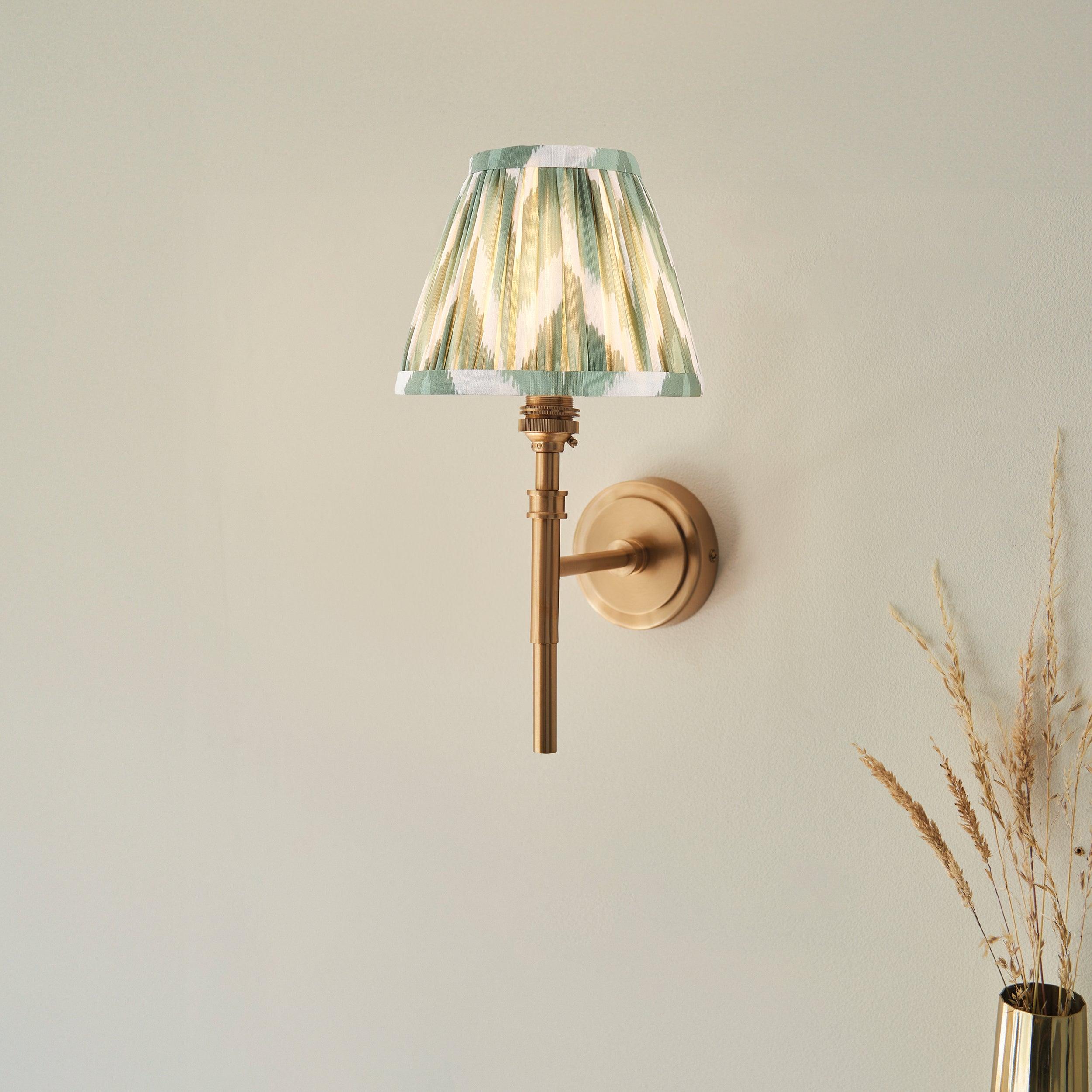 Chester Brass Wall Light With Green Zigzag 16cm Shade