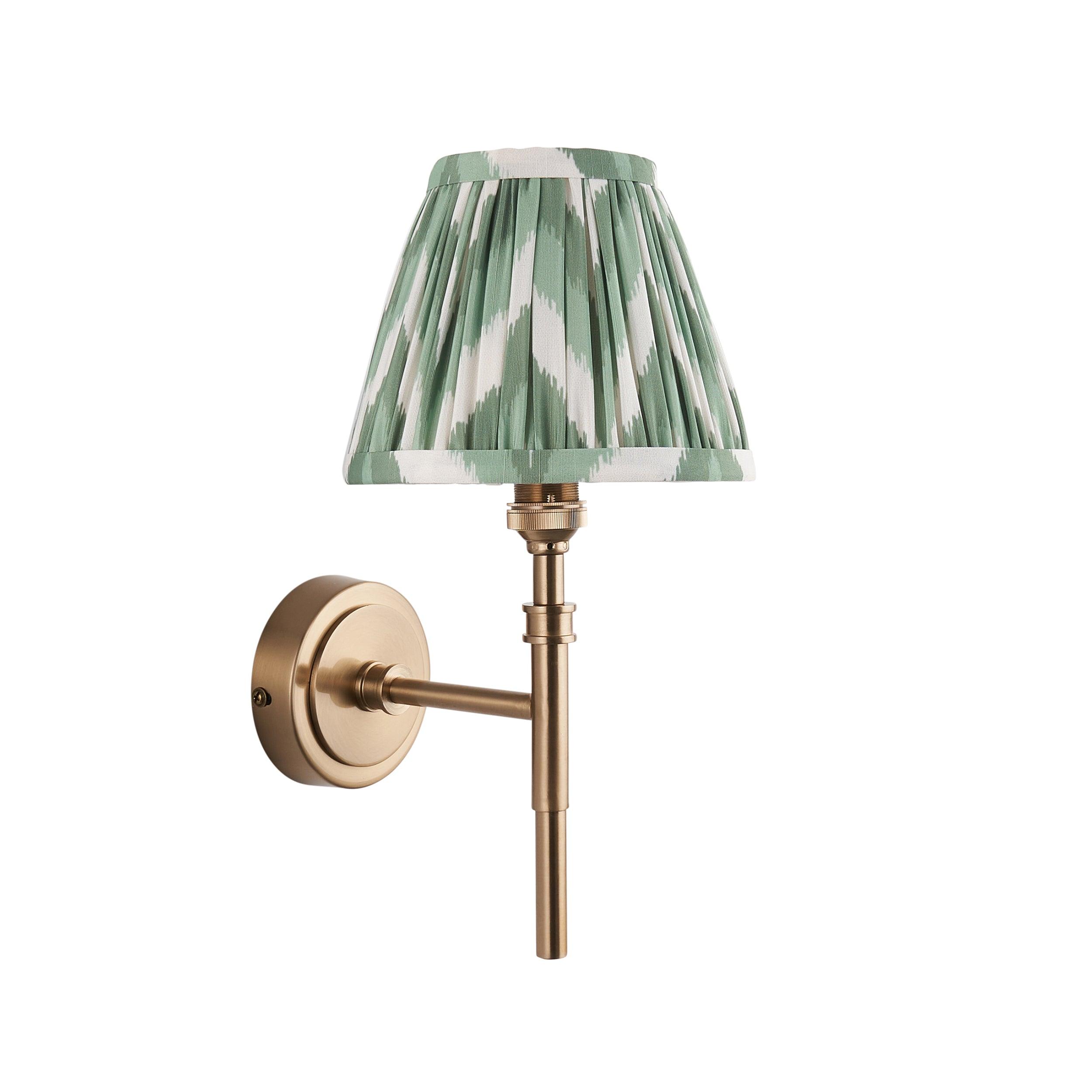 Chester Brass Wall Light With Green Zigzag 16cm Shade