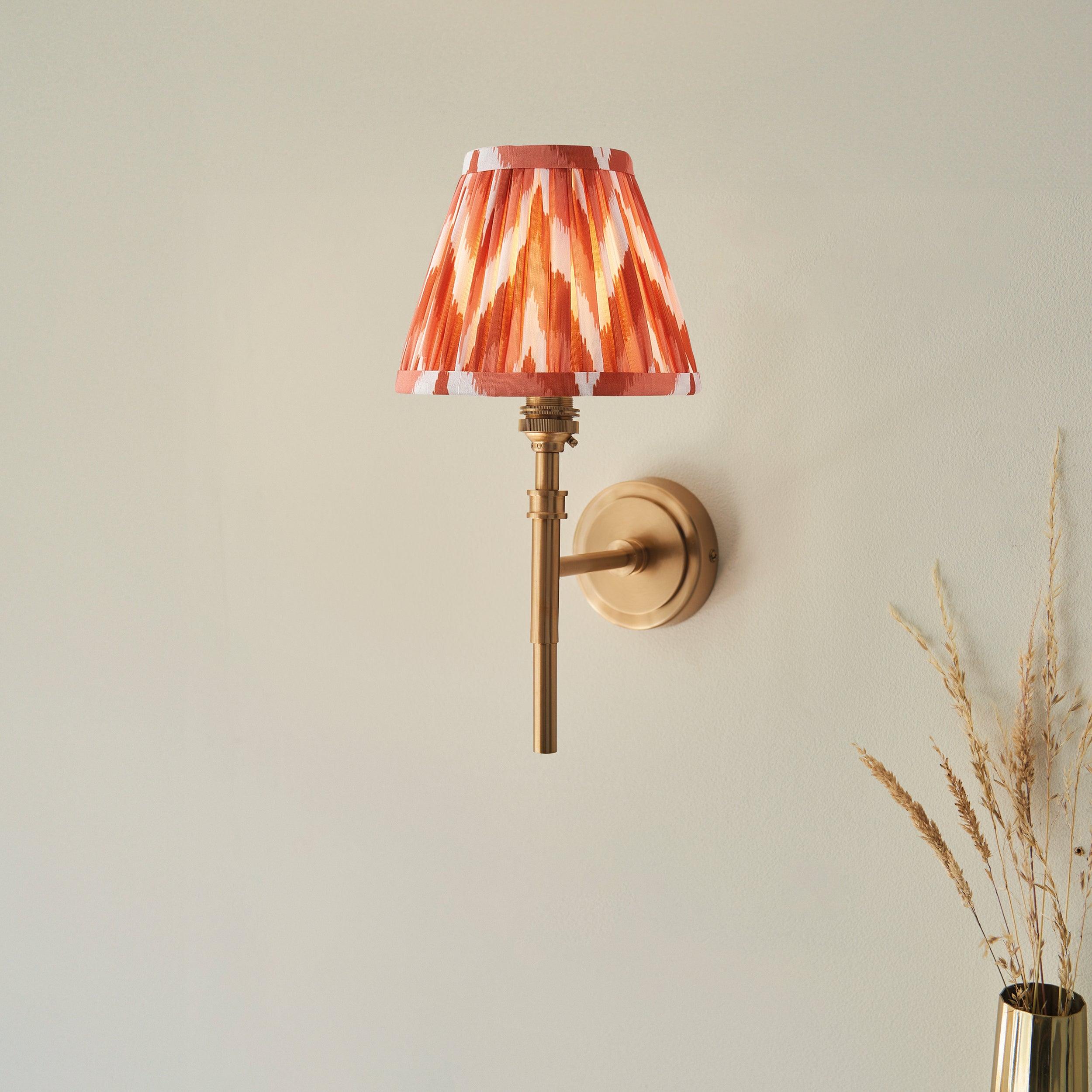 Chester Brass Wall Light With Orange Zigzag 16cm Shade