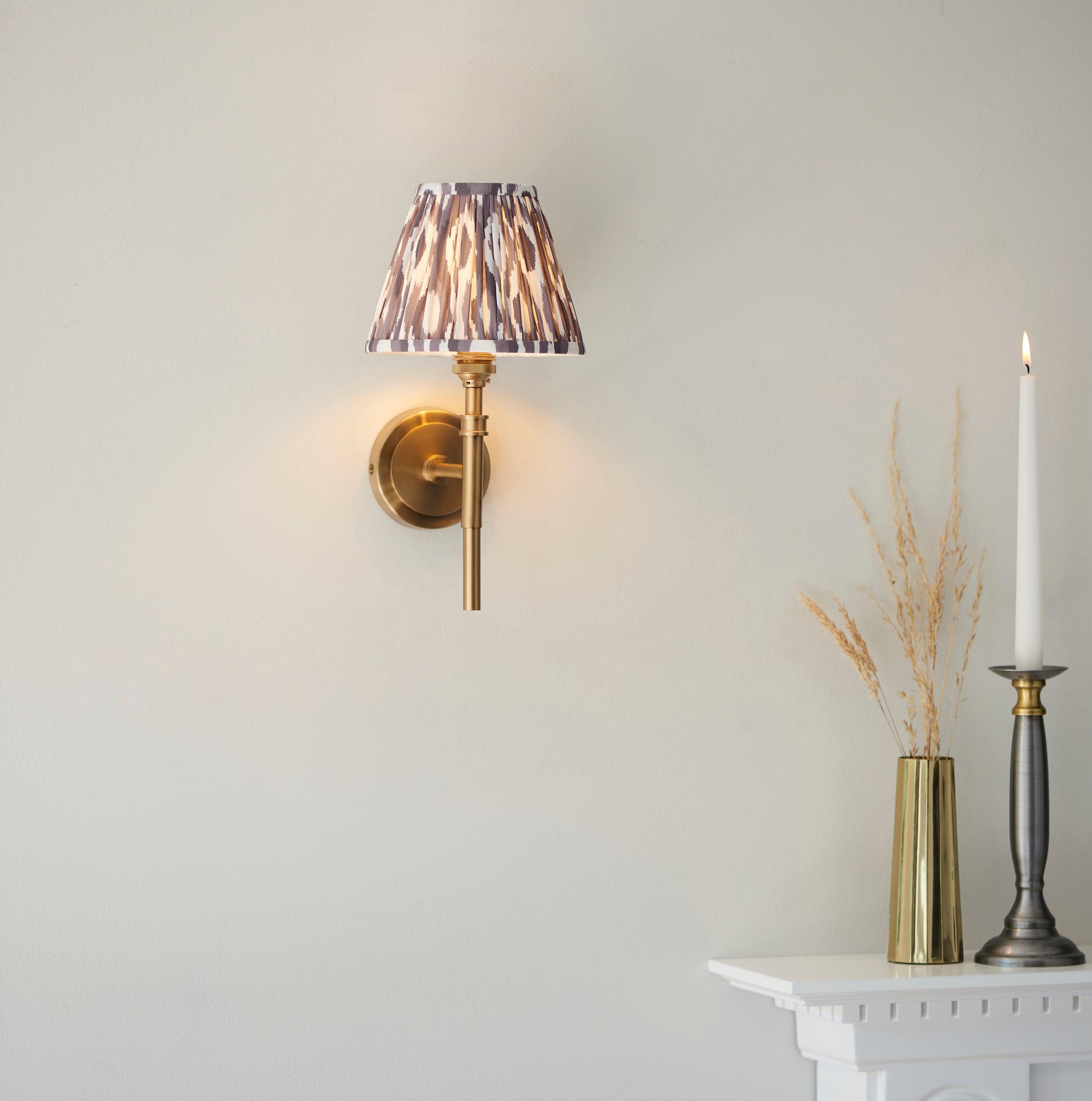 Chester Brass Wall Light With Pearl Ikat 16cm Shade
