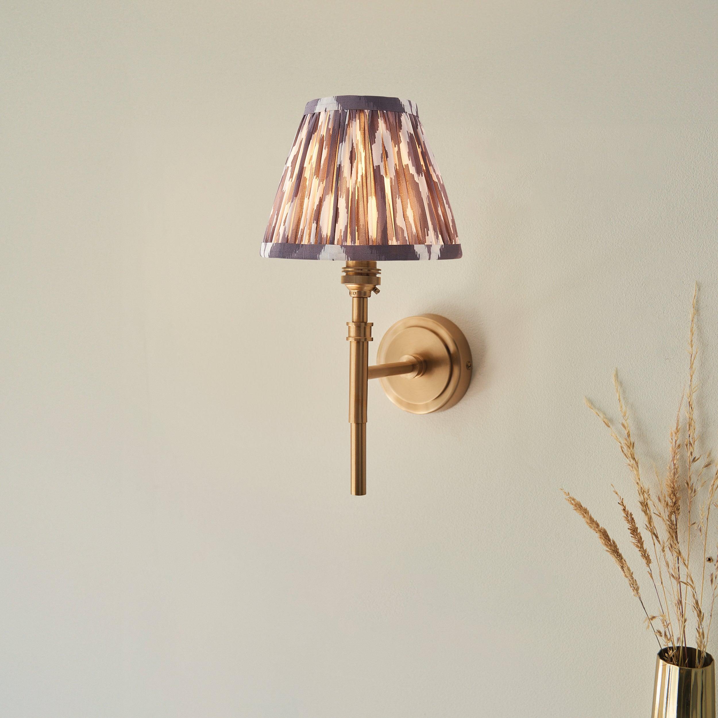 Chester Brass Wall Light With Pearl Ikat 16cm Shade