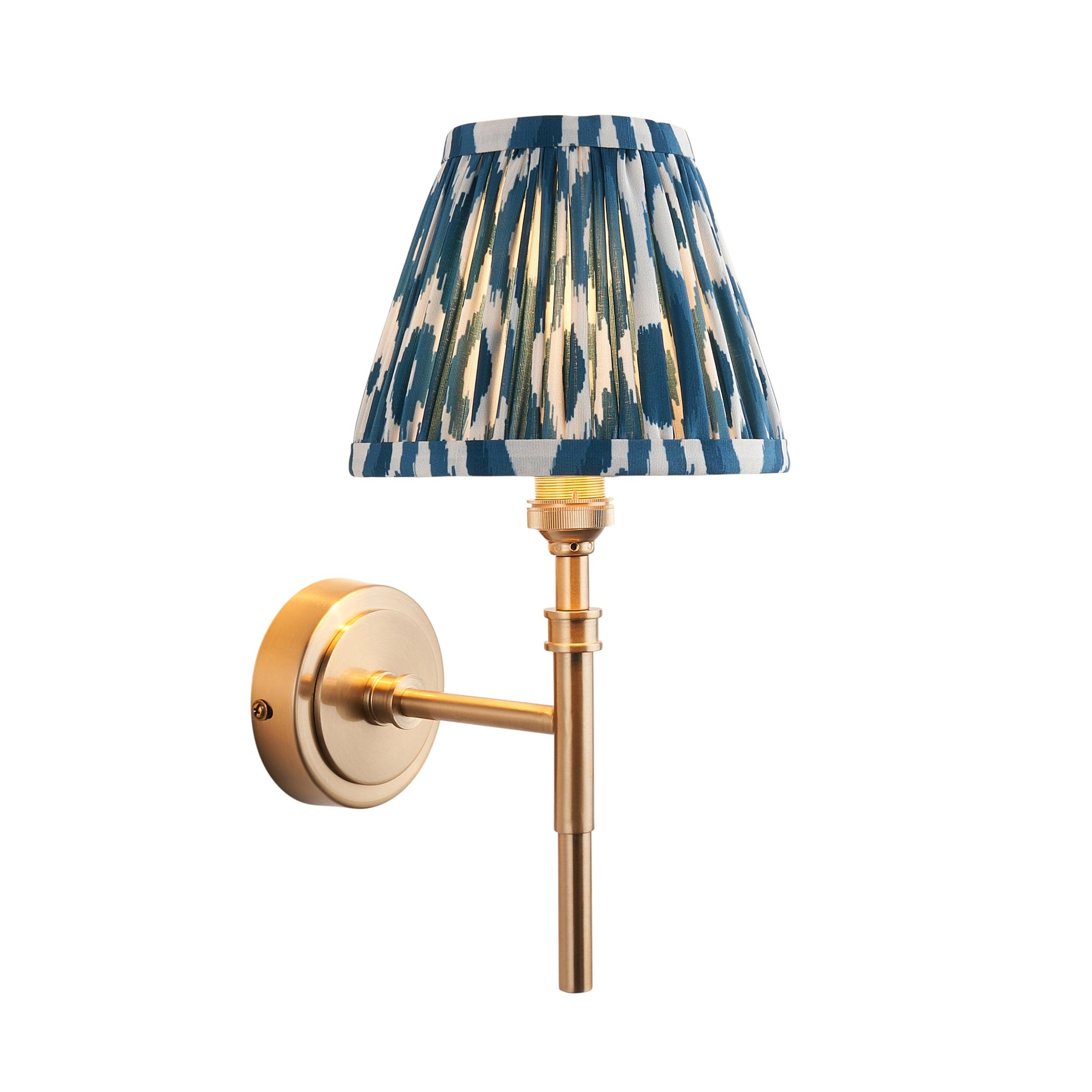 Chester Brass Wall Light With Blue Ikat 16cm Shade