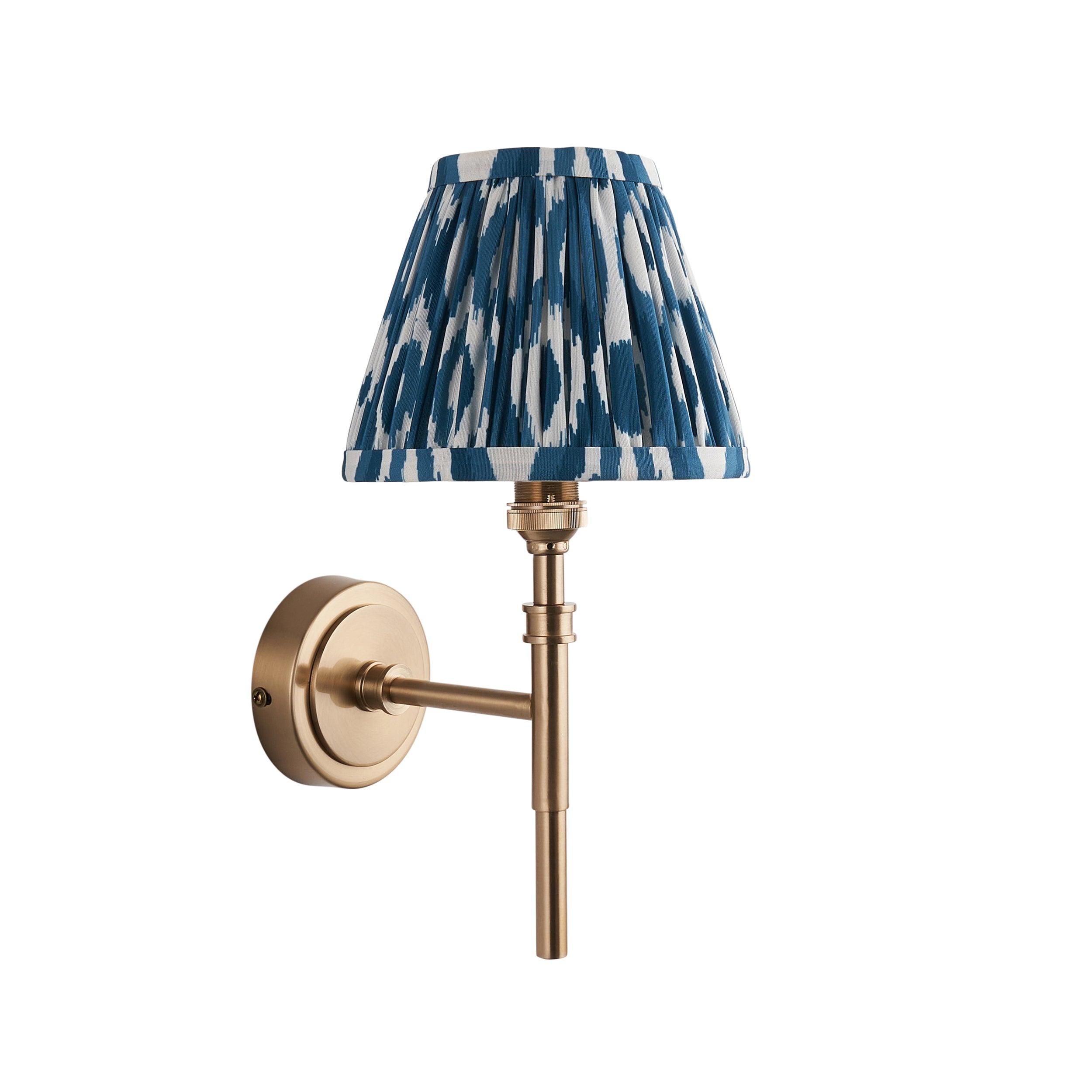 Chester Brass Wall Light With Blue Ikat 16cm Shade