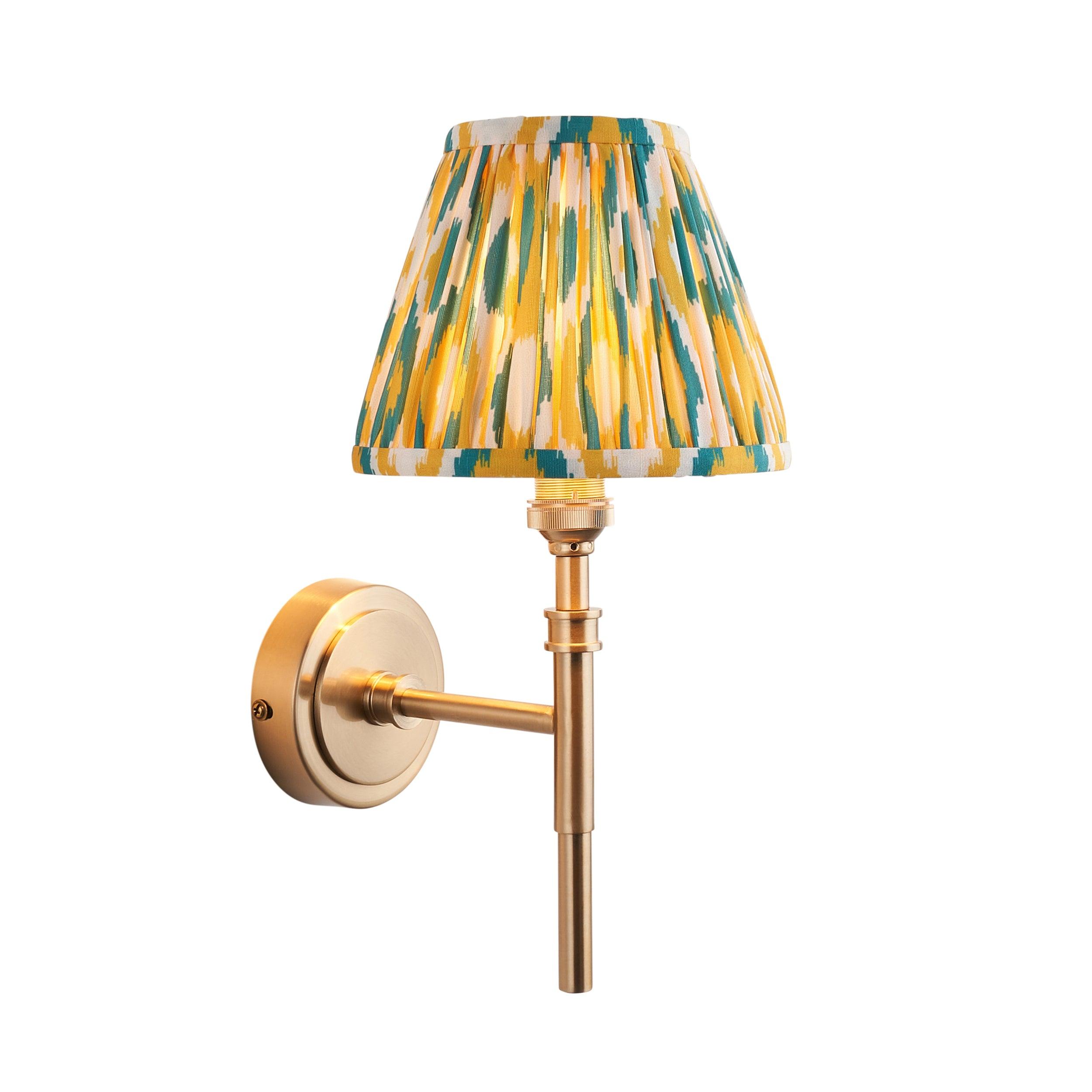 Chester Brass Wall Light With Yellow & Jade Ikat 16cm Shade