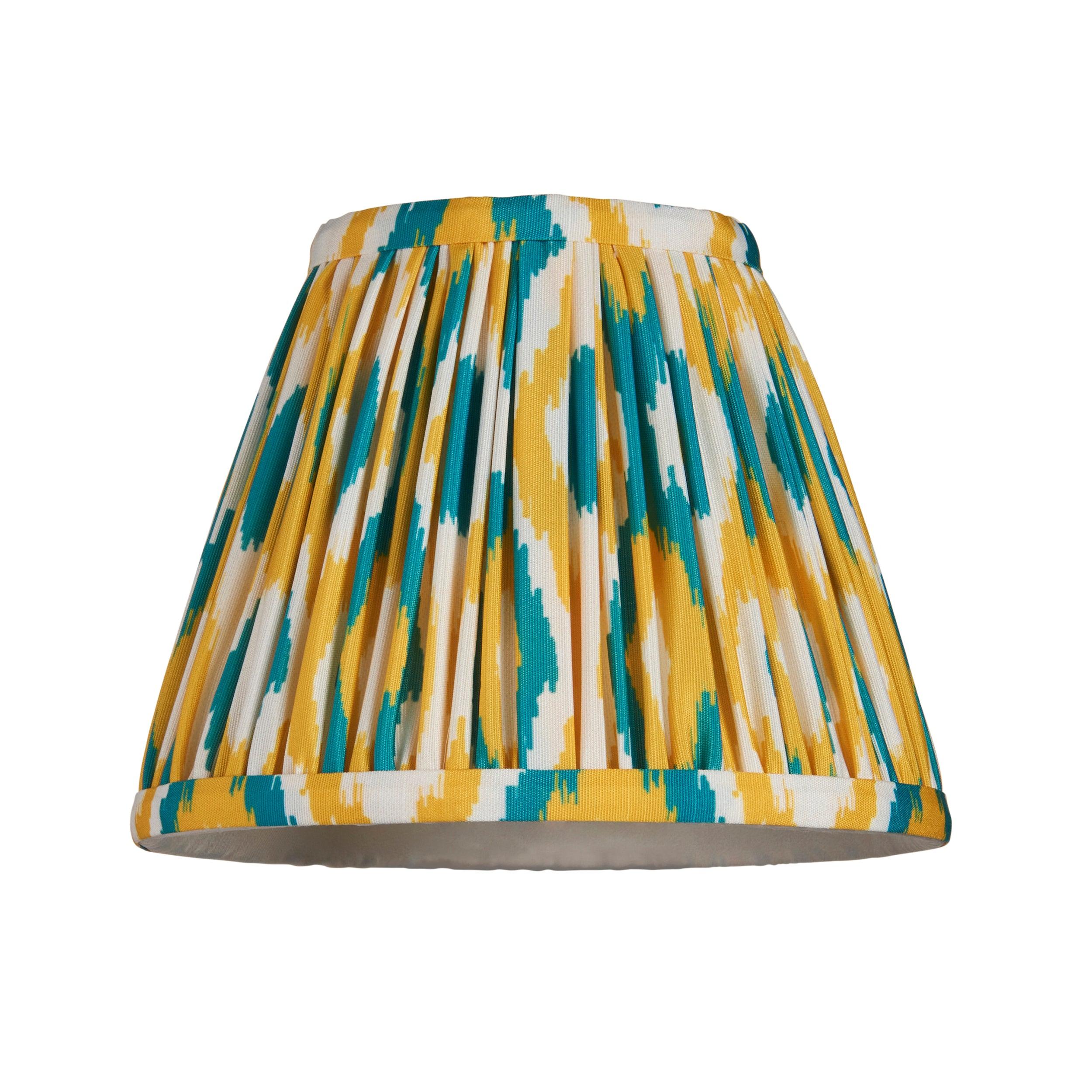 Chester Brass Wall Light With Yellow & Jade Ikat 16cm Shade