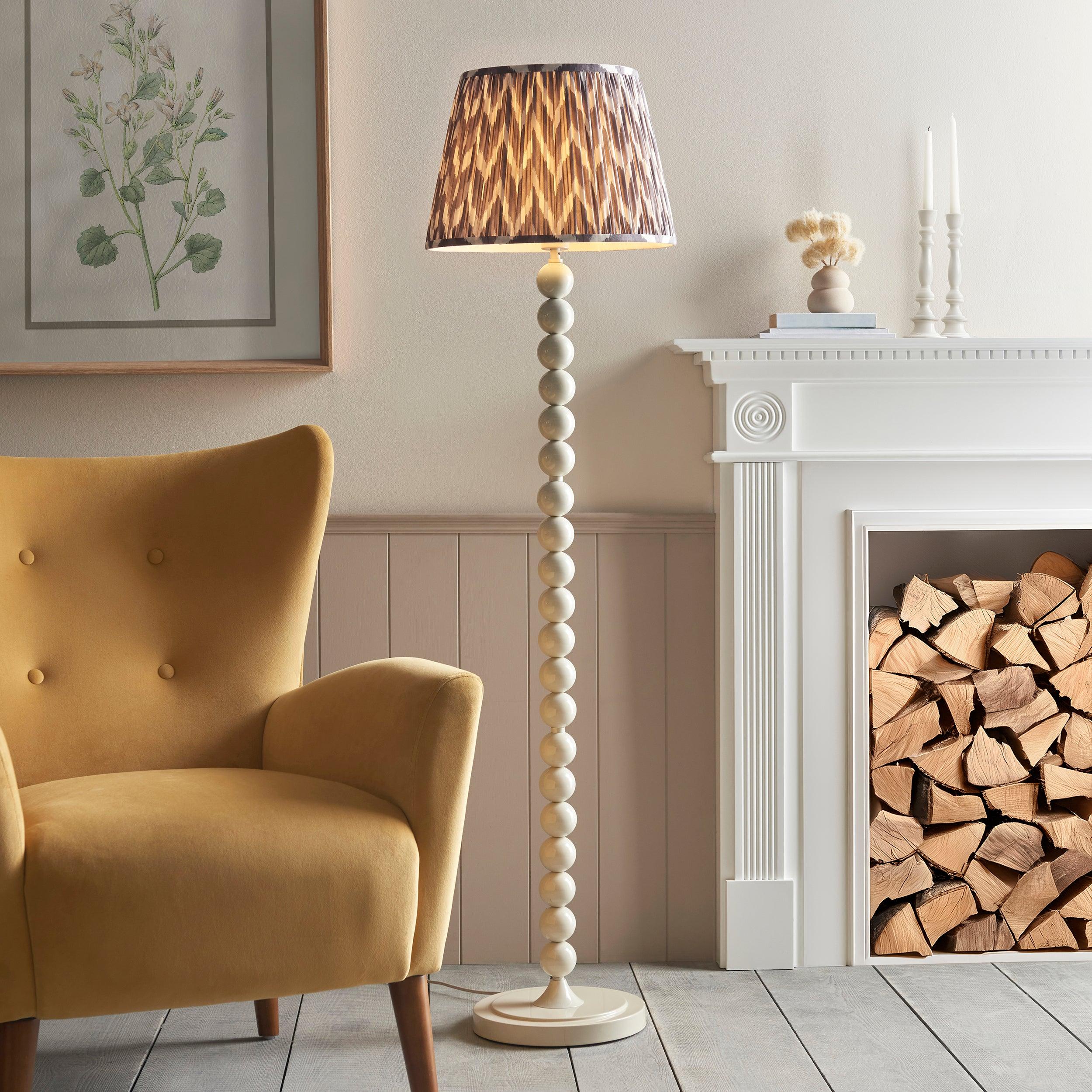 Higgledy Almond White Floor Lamp & Zigzag 40cm Pearl Grey Shade