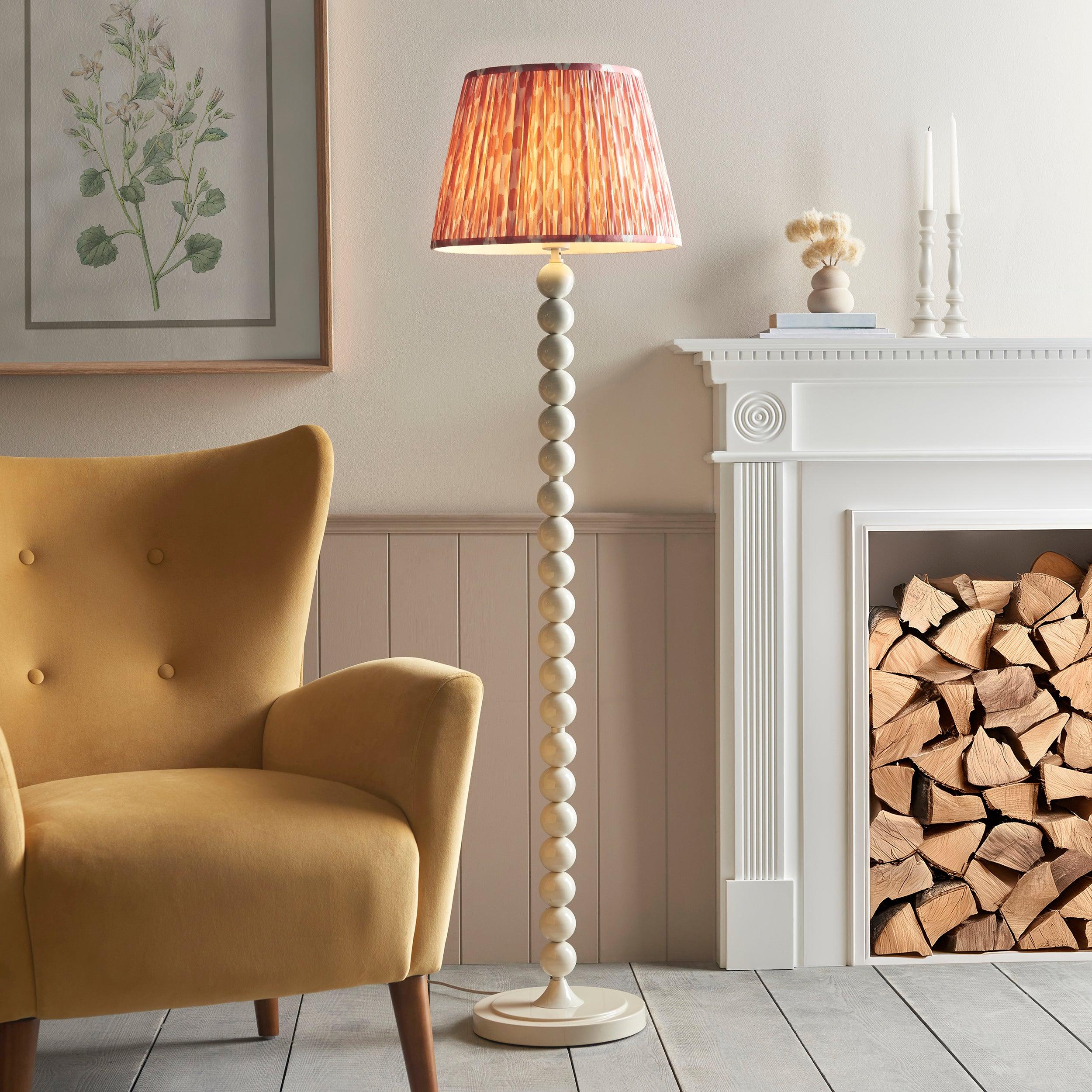 Higgledy Almond White Floor Lamp & Ikat 40cm Coral Pink Shade
