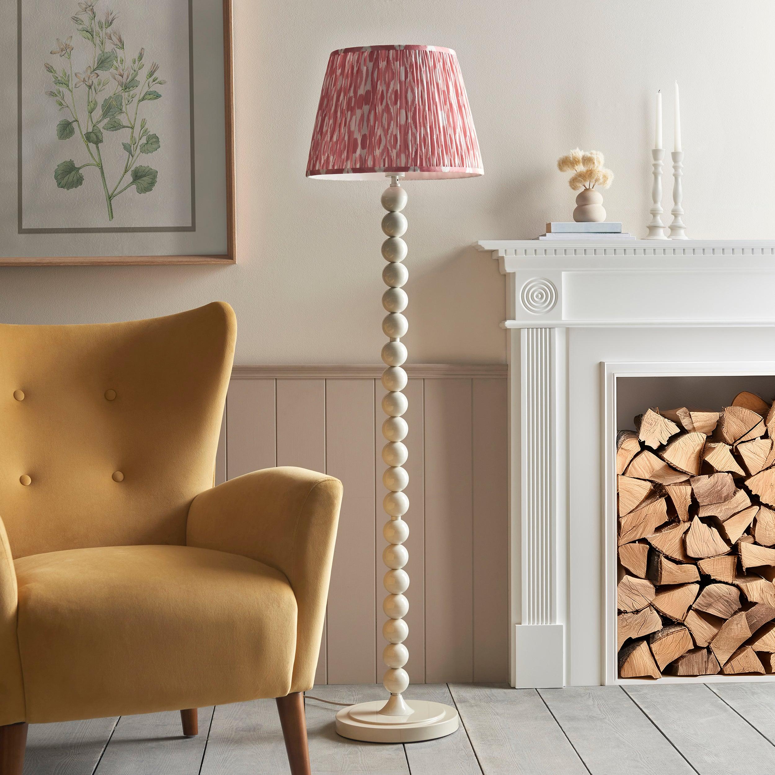 Higgledy Almond White Floor Lamp & Ikat 40cm Coral Pink Shade