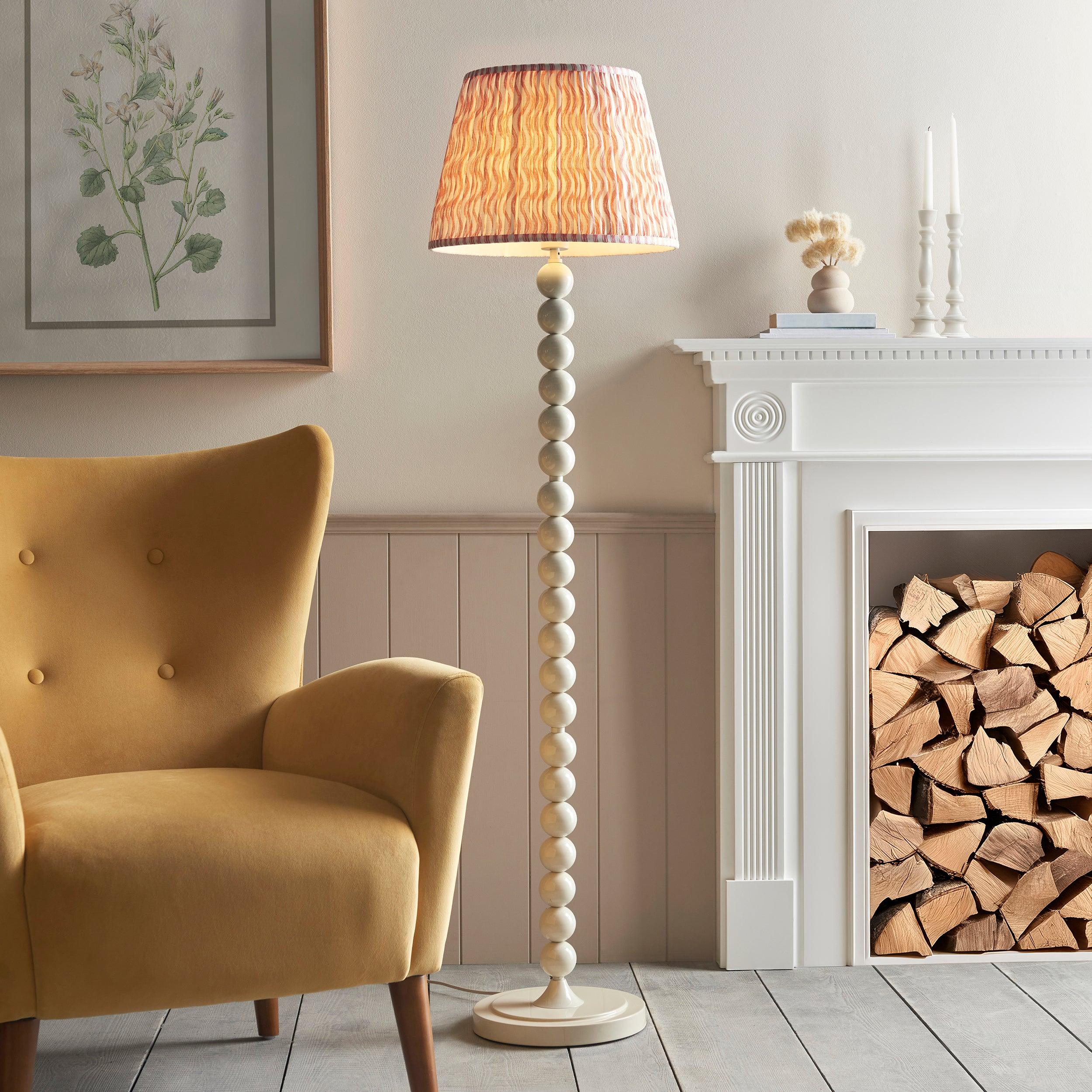Higgledy Almond White Floor Lamp & Ripple 40cm Coral Pink Shade