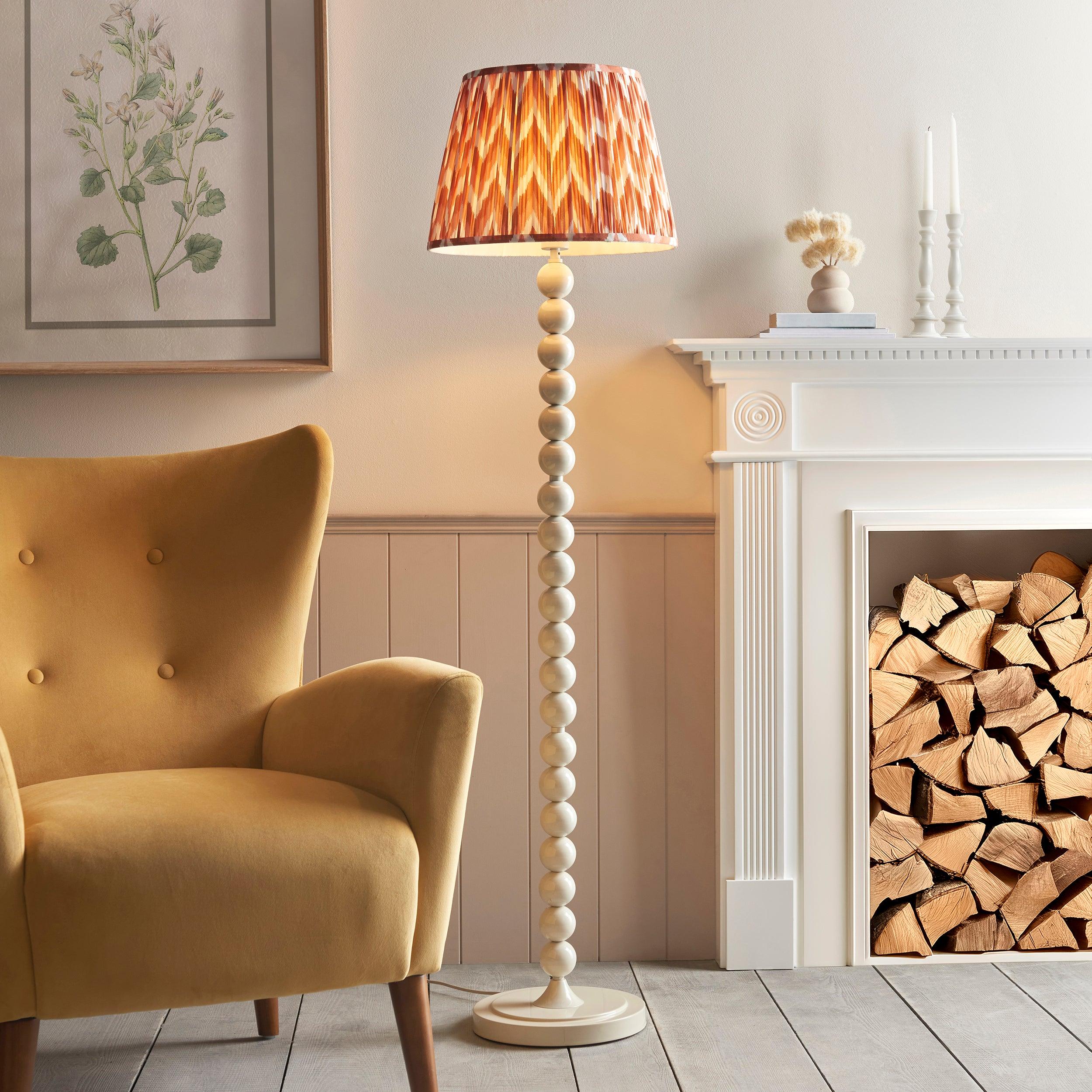 Higgledy Almond White Floor Lamp & Zigzag 40cm Apricot Orange Shade